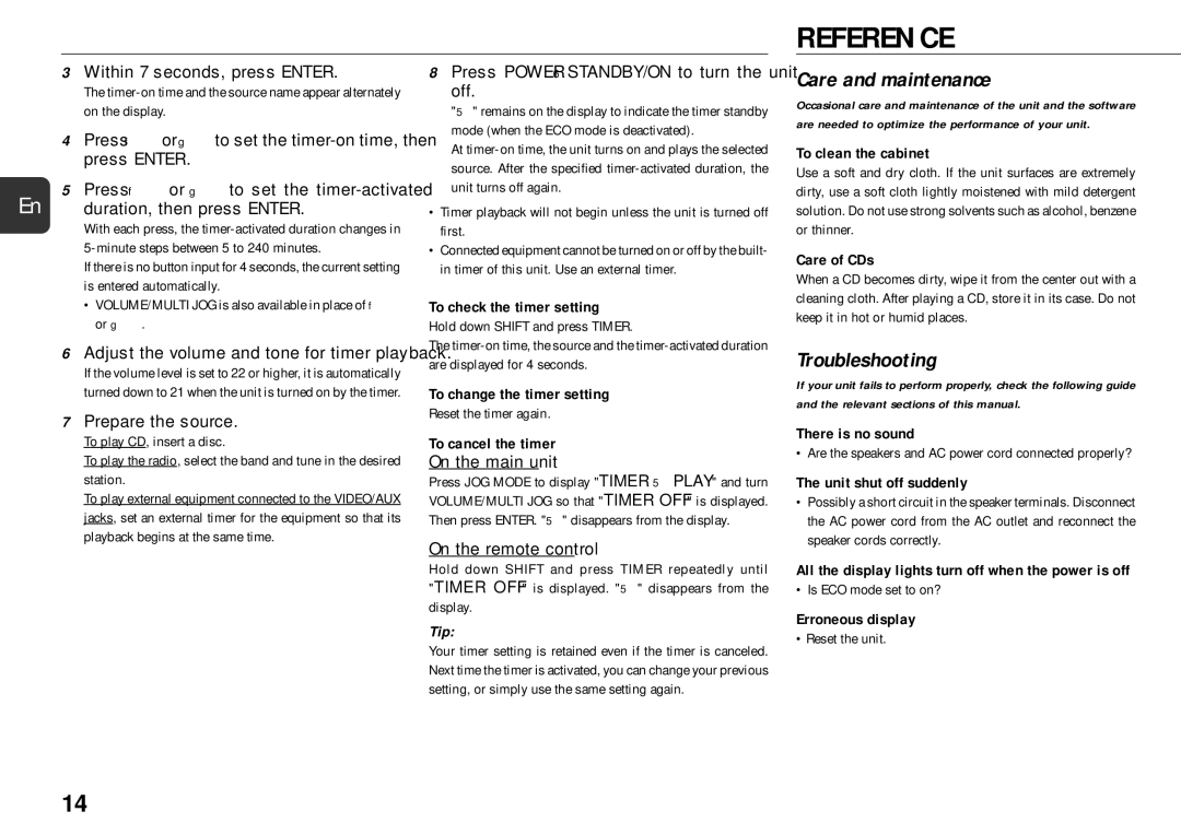 Sony XR-MS5 manual Reference, Care and maintenance, Troubleshooting 