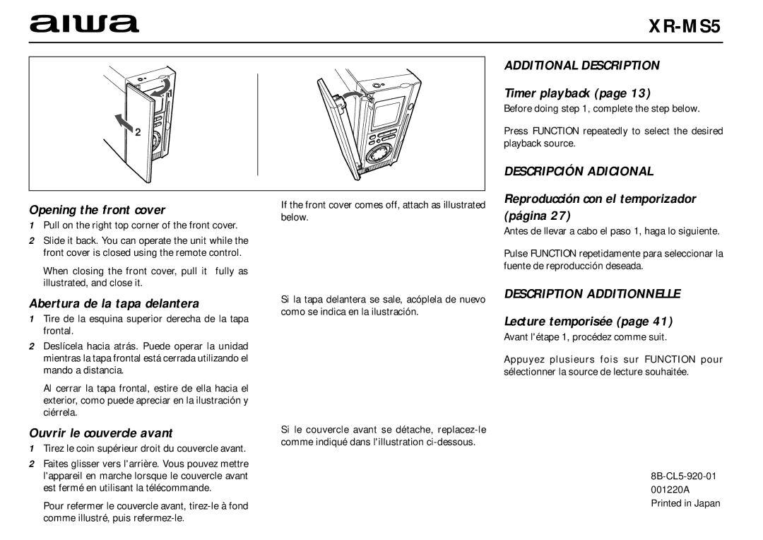 Sony XR-MS5 manual Additional Description, Descripción Adicional, Description Additionnelle 