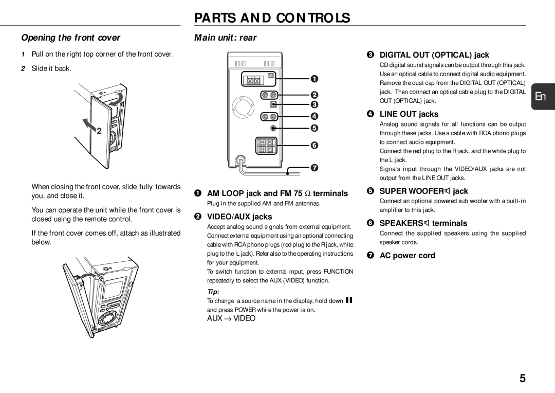 Sony XR-MS5 manual Parts and Controls, Main unit rear 