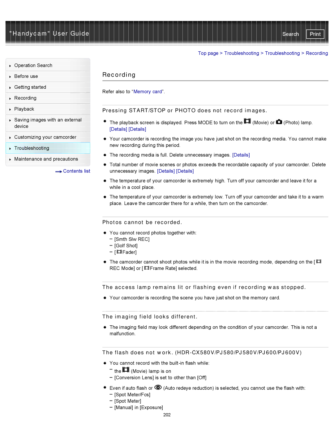 Sony HDR-PJ600, XR260V, HDR-PJ580 Recording, Pressing START/STOP or Photo does not record images, Photos cannot be recorded 