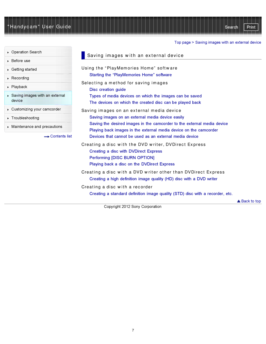 Sony HDR-CX260V, XR260V, HDR-PJ600V, HDR-PJ580V Saving images with an external device, Using the PlayMemories Home software 