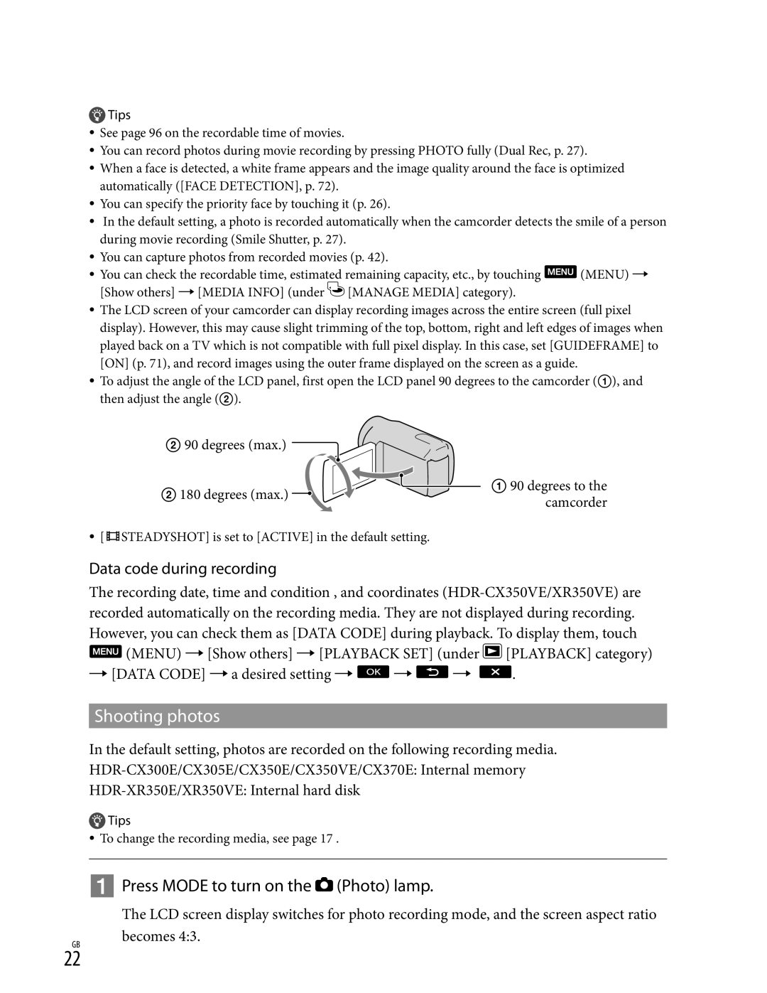 Sony XR350V, CX350V, CX370 manual Show others Playback SET under Playback category, Desired setting 