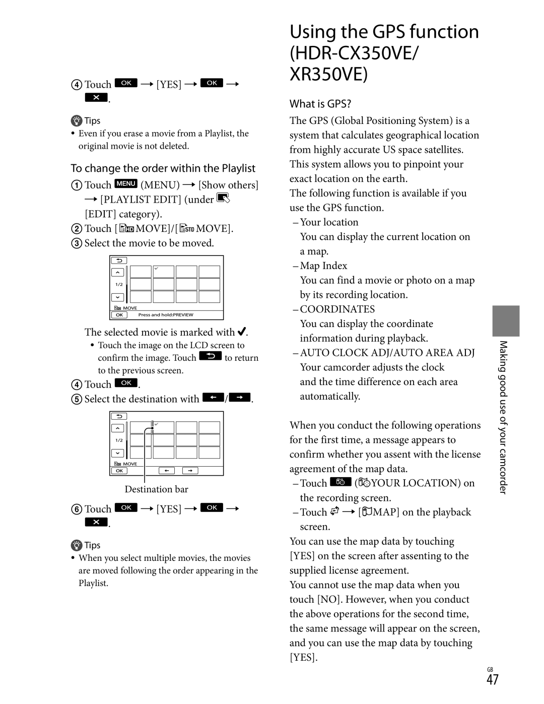 Sony XR350V, CX350V, CX370 manual To change the order within the Playlist, What is GPS? 