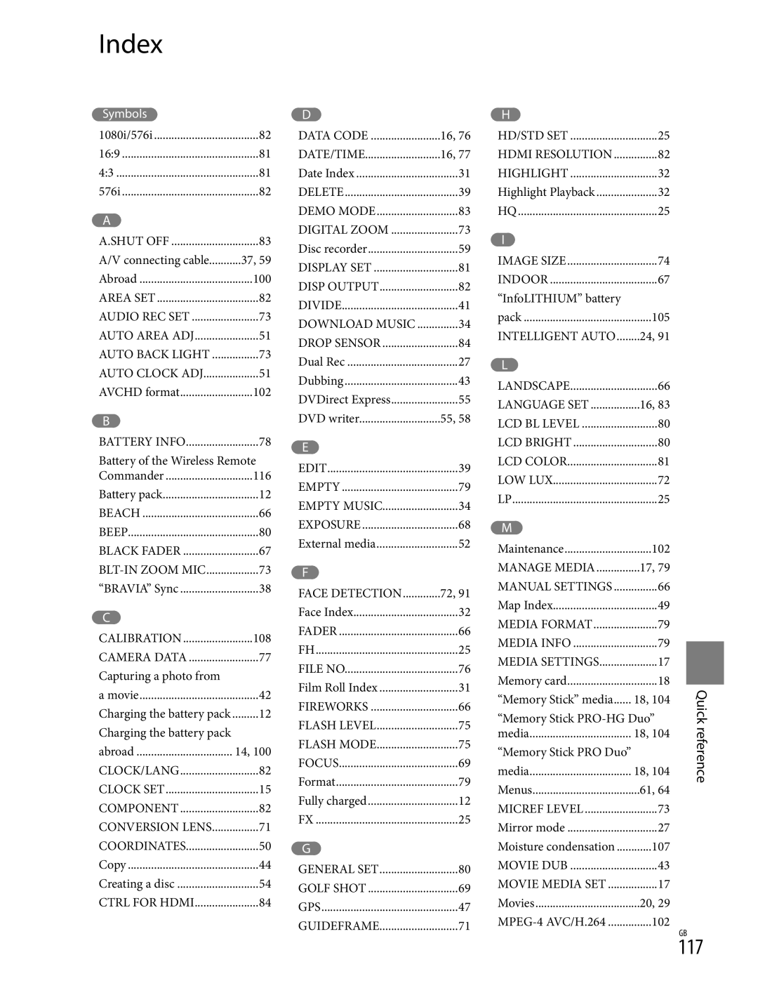 Sony XR350V, CX350V, CX370 manual 117, Charging the battery pack 