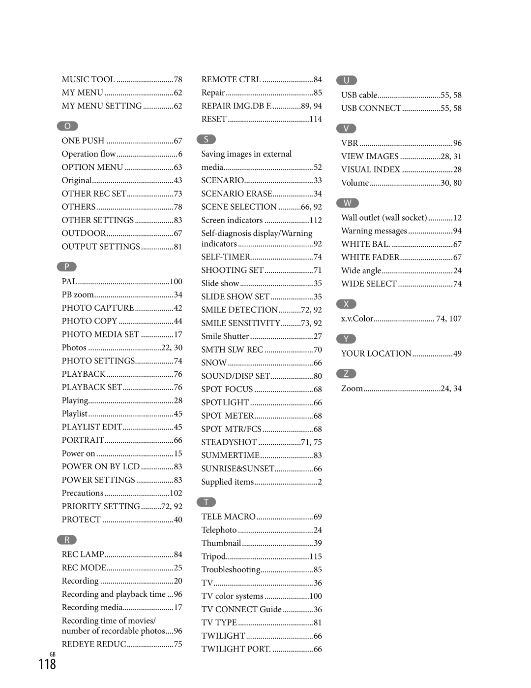 Sony XR350V, CX350V, CX370 manual 118, Self-diagnosis display/Warning 