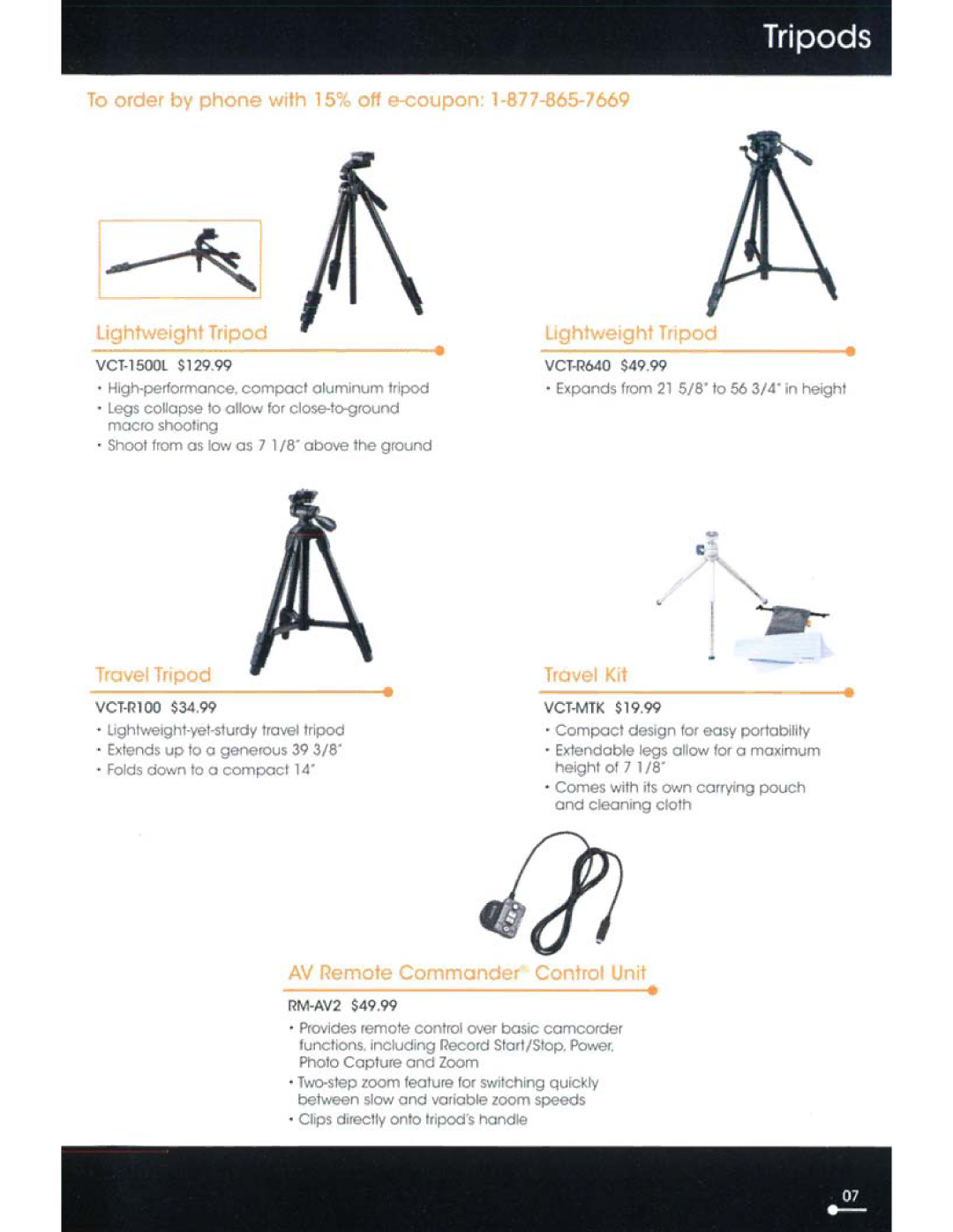 Sony CX370, XR350V, CX350V manual Tripods 