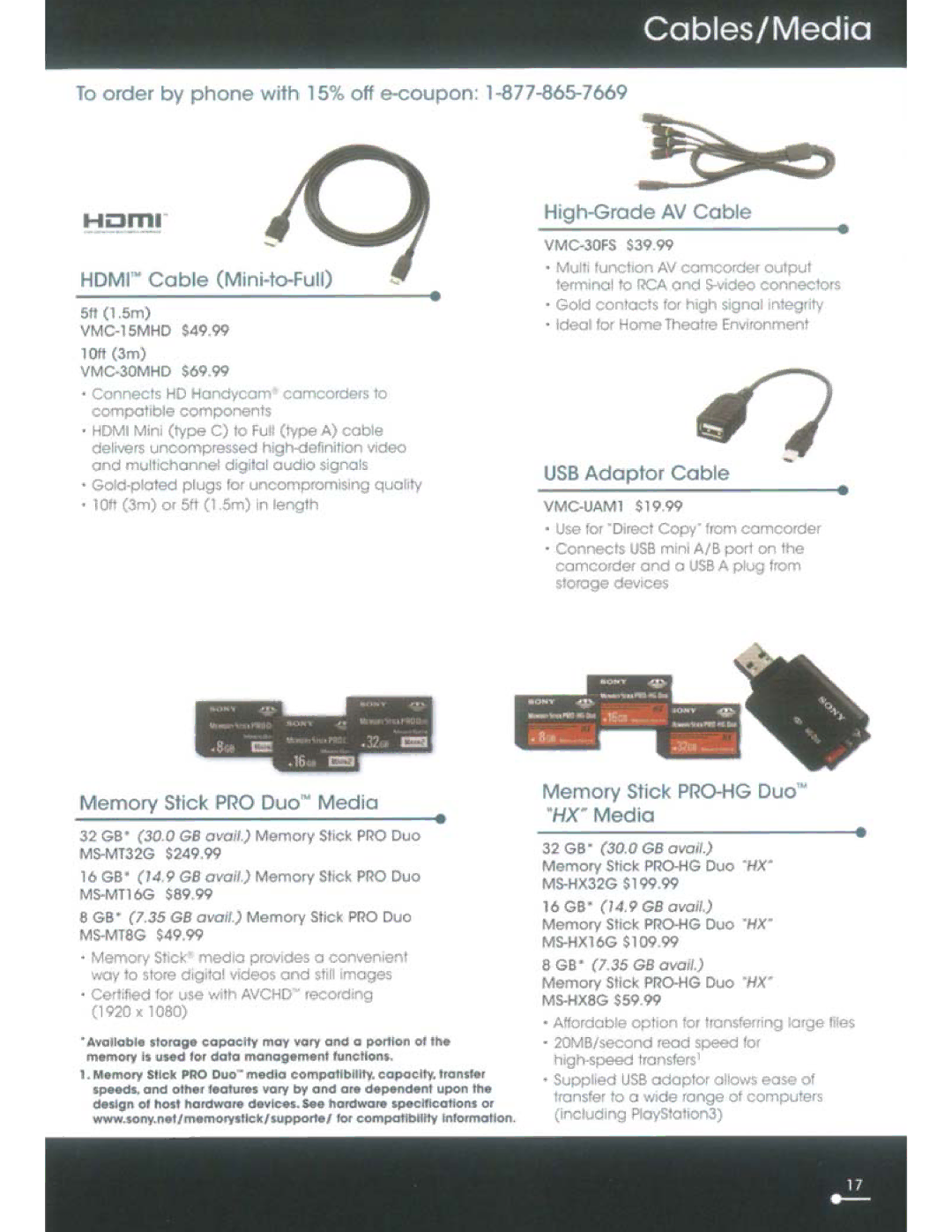 Sony CX370, XR350V, CX350V manual Cables/Media 