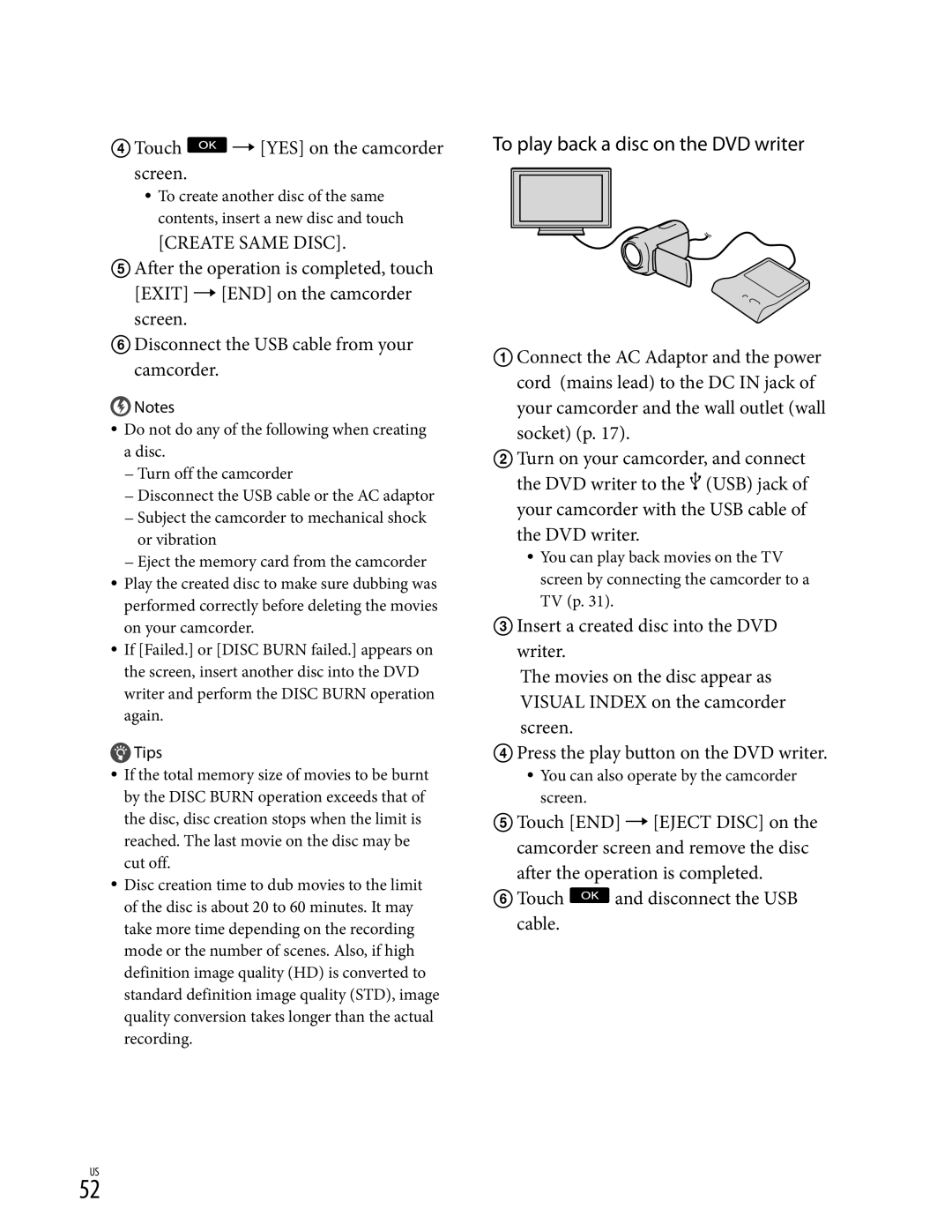 Sony CX350V, XR350V, CX370 manual To play back a disc on the DVD writer, Touch YES on the camcorder Screen 