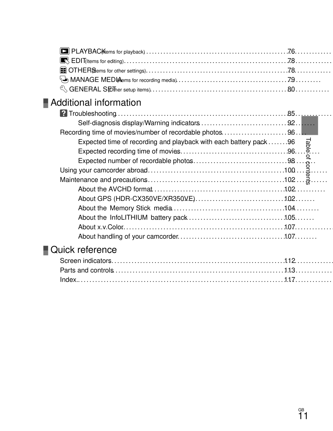 Sony XR350V, CX350V, CX370 manual Additional information 