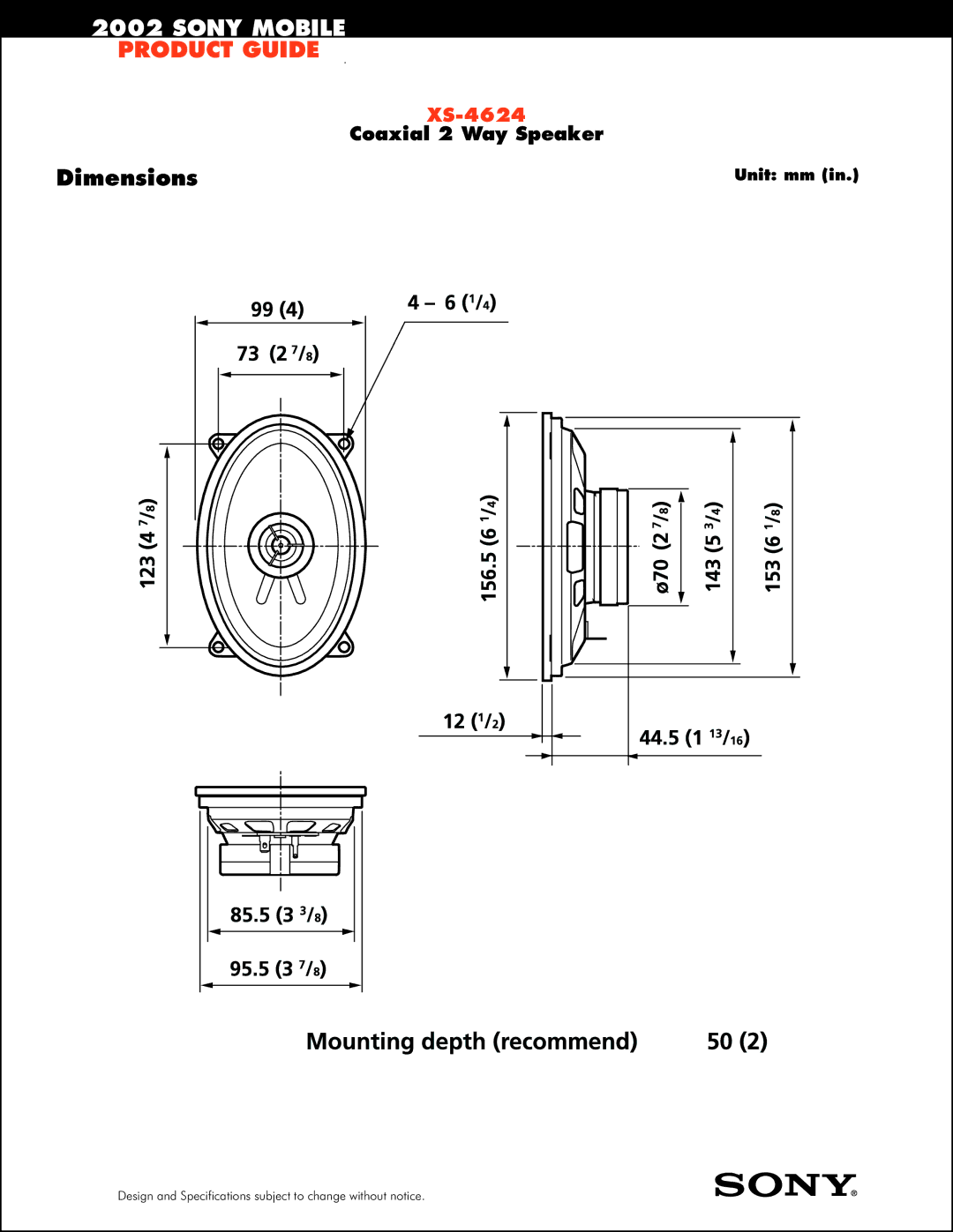 Sony XS-4624 specifications Dimensions 