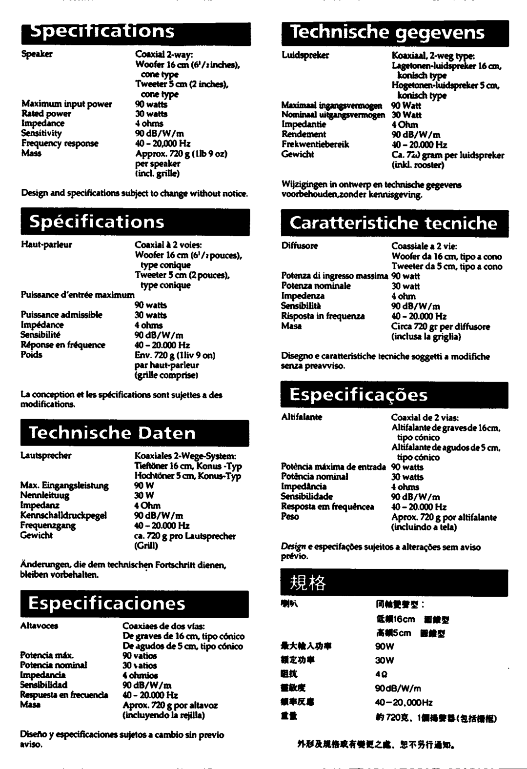 Sony XS-602E manual 