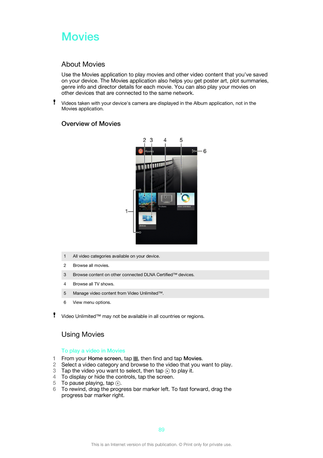 Sony 1271-4775, XSPC5306BK, 1271-4771 manual About Movies, Using Movies, Overview of Movies, To play a video in Movies 