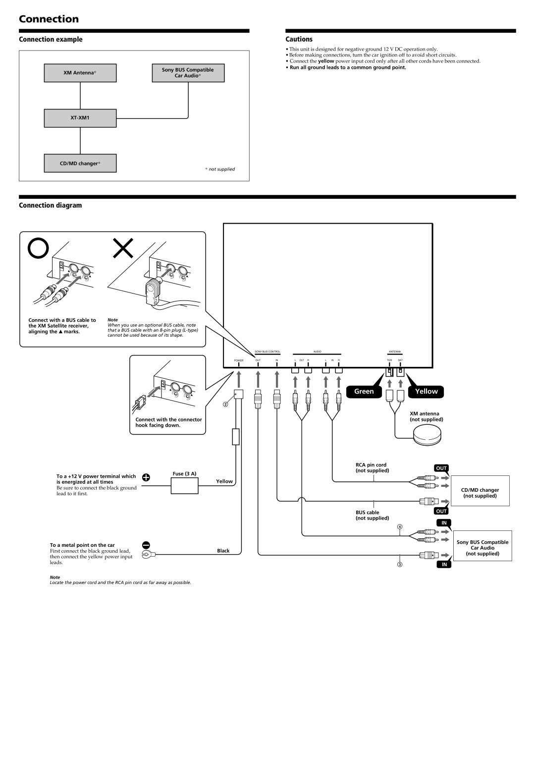 Sony XT-XM1 Run all ground leads to a common ground point, Is energized at all times, CD/MD changer Not supplied 