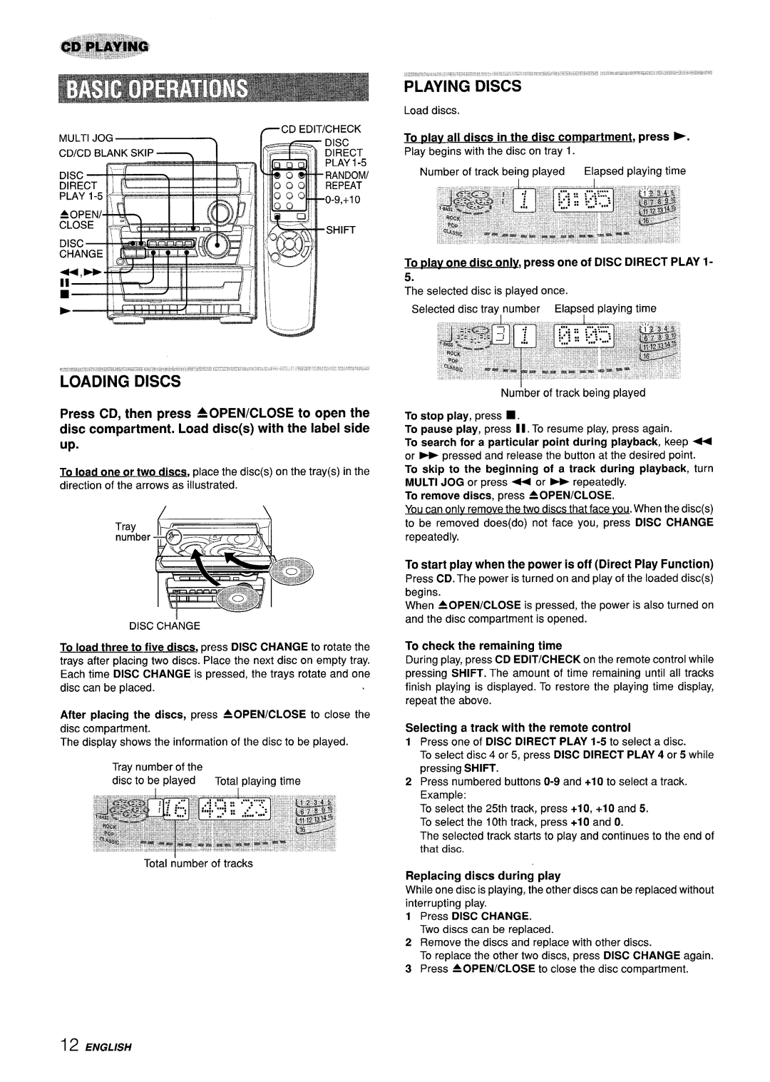 Sony Z-L30 To plav all discs in the disc compartment, press F, To tNav one disc only, press one of Disc Direct Play 1 