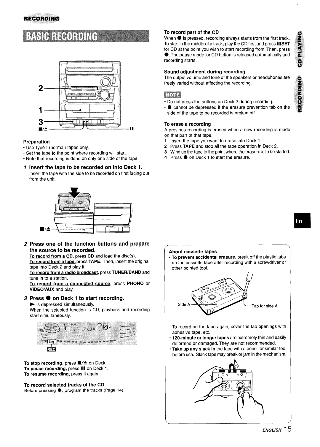 Sony Z-L30 manual Preparation, Insert the tape to be recorded on into Deck, Press . on Deck 1 to start recording 