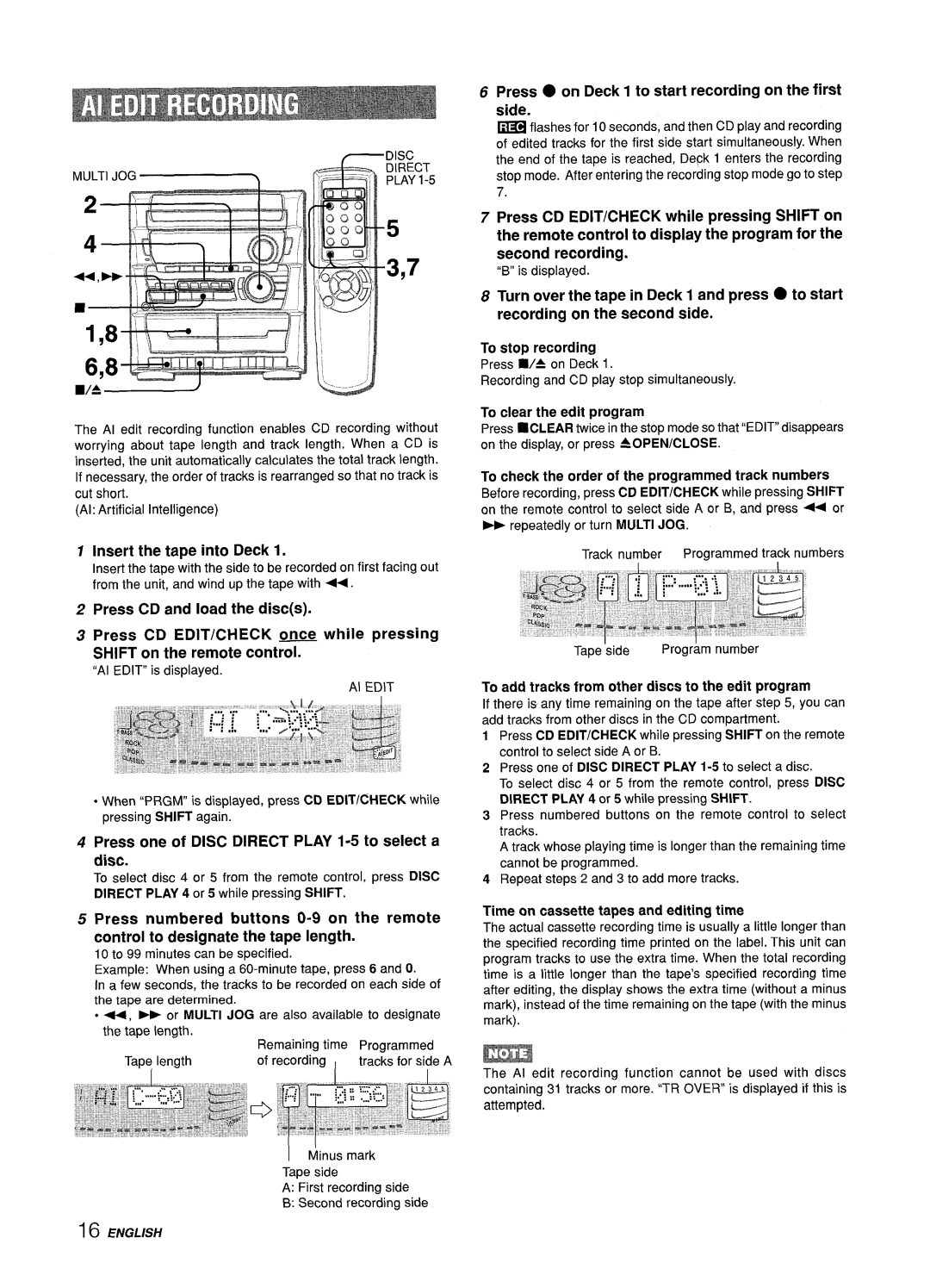 Sony Z-L30 Insert the tape into Deck, Press on Deck 1 to start recording on the first side, To clear the edit program 