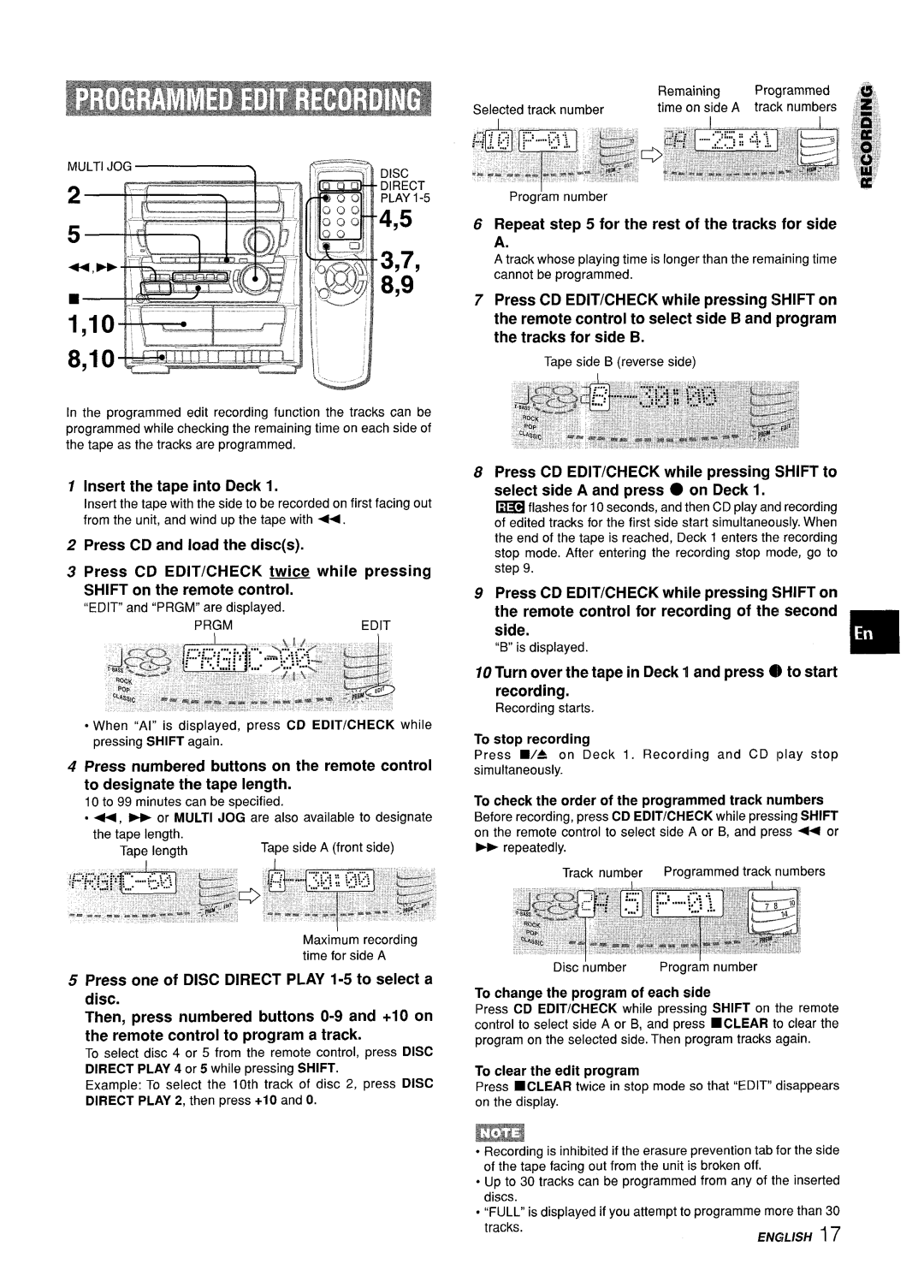 Sony Z-L30 Encwsh, Repeat for the rest of the tracks for side a, To change the program of each side, To stop recording 