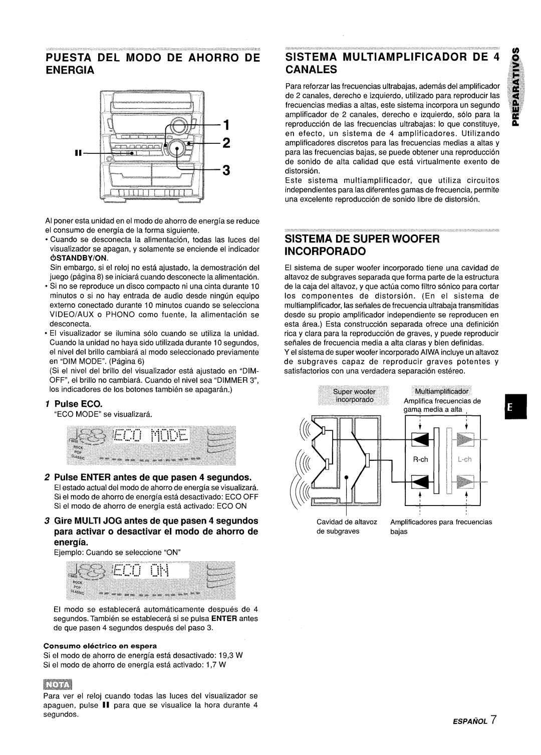 Sony Z-L30 manual Energia, Si’Stema Mult-Iam’’Plificador’ De, SISTEMA-DE Super Woofer ~ ‘ Incorporado, Pulse ECO 