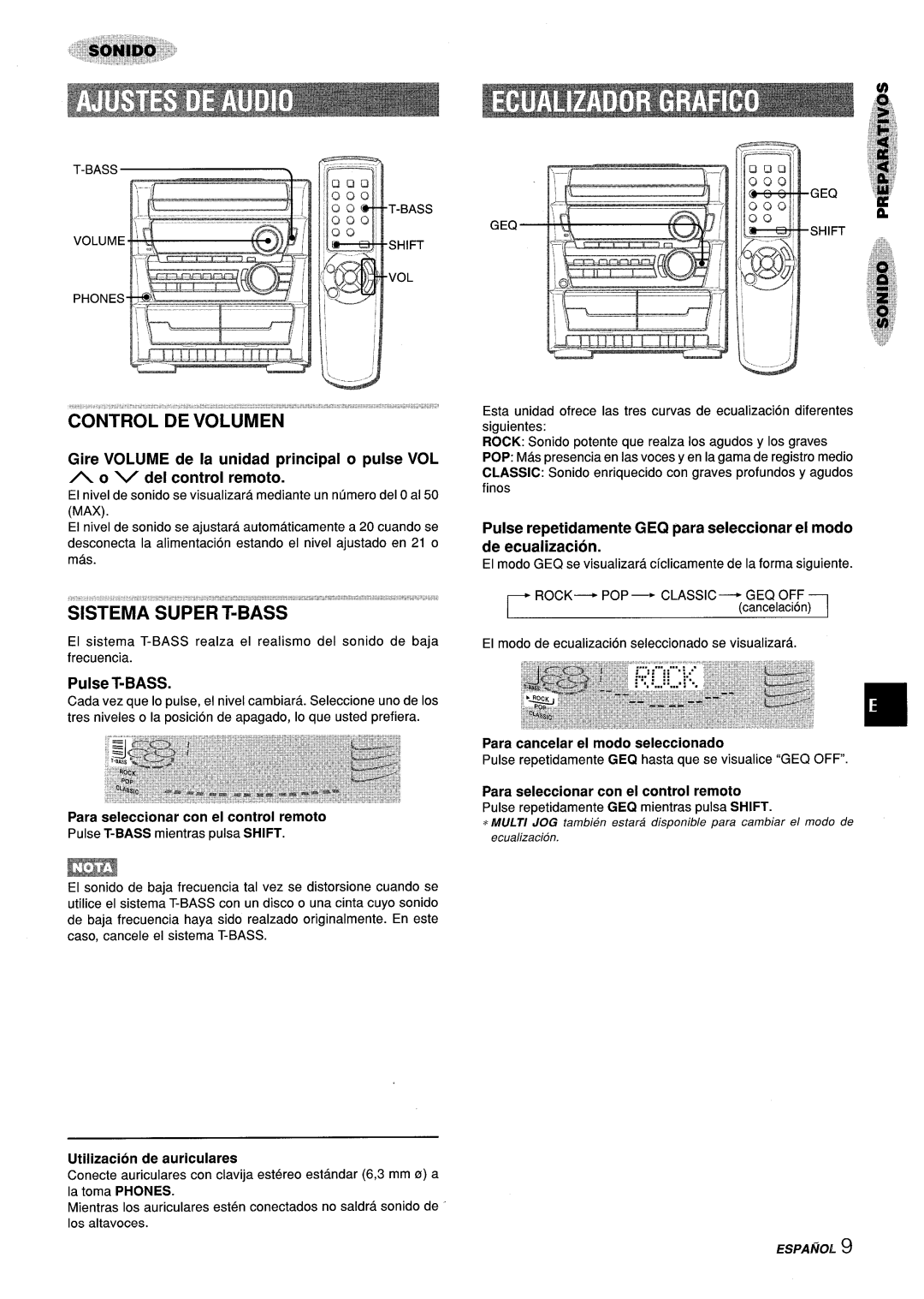 Sony Z-L30 manual Sistema SUPERT-BASS, Pulse T-BASS, Para seleccionar con el control remoto, Utilization de auriculares 