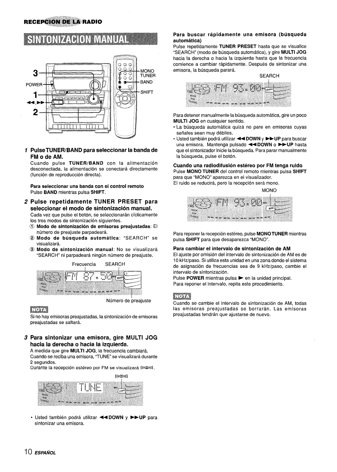 Sony Z-L30 PulseTUNER/BAND para seleccionar la banda de FM o de AM, Para buscar rapidamente una emisora busqueda automatic 