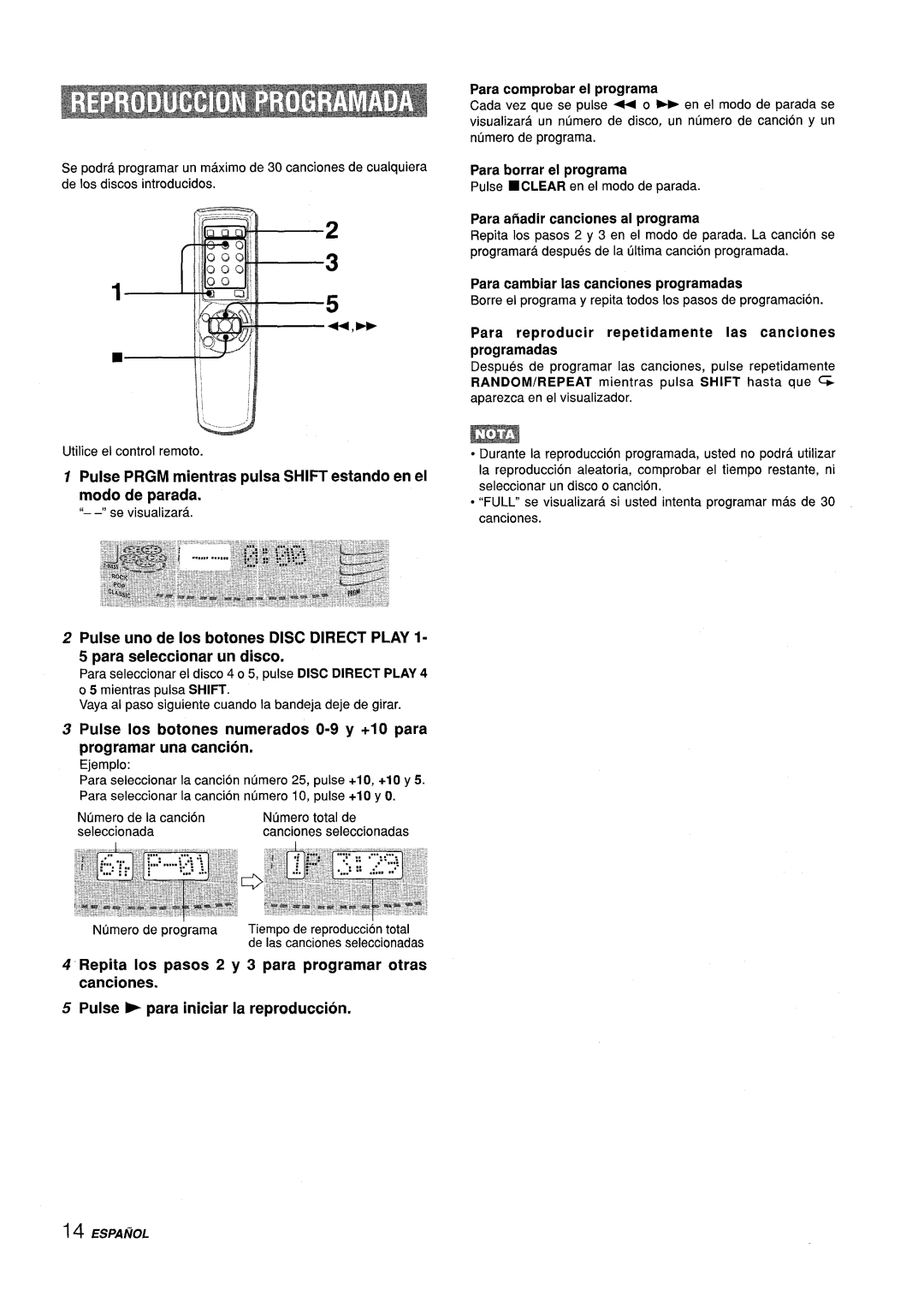 Sony Z-L30 manual Para comprobar el programa, Para borrar el programa, Para afiadir canciones al programa 