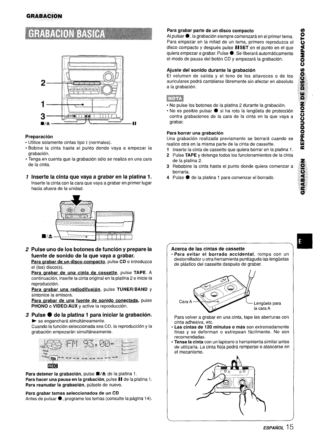 Sony Z-L30 Inserte la cinta que vaya a grabar en la platina, Pulse de la platina 1 para iniciar la grabacion, Gi?Abacion 