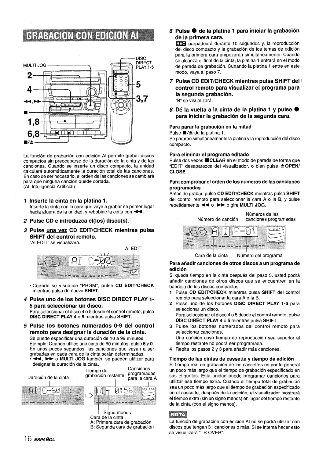 Sony Z-L30 Inserte la cinta en la platina, Pulse Ios botones numerados O-9 dei control, Para eliminar el programa editado 