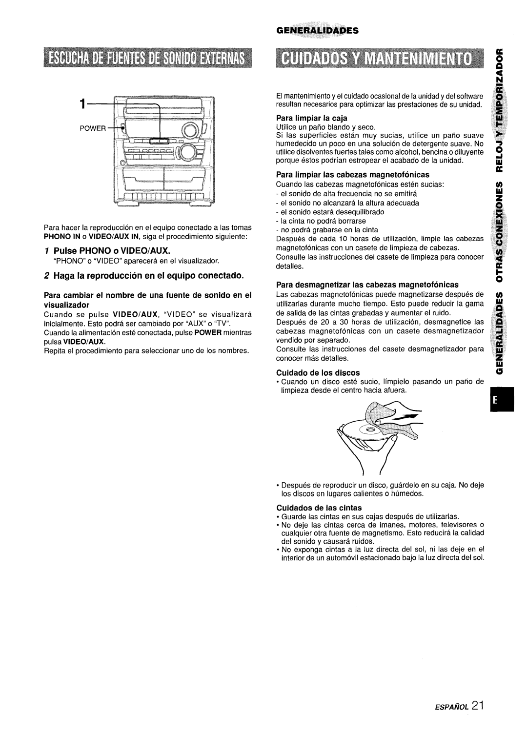 Sony Z-L30 manual Pulse Phono o ViDEO/AUX, Haga la reproduction en el equipo conectado 