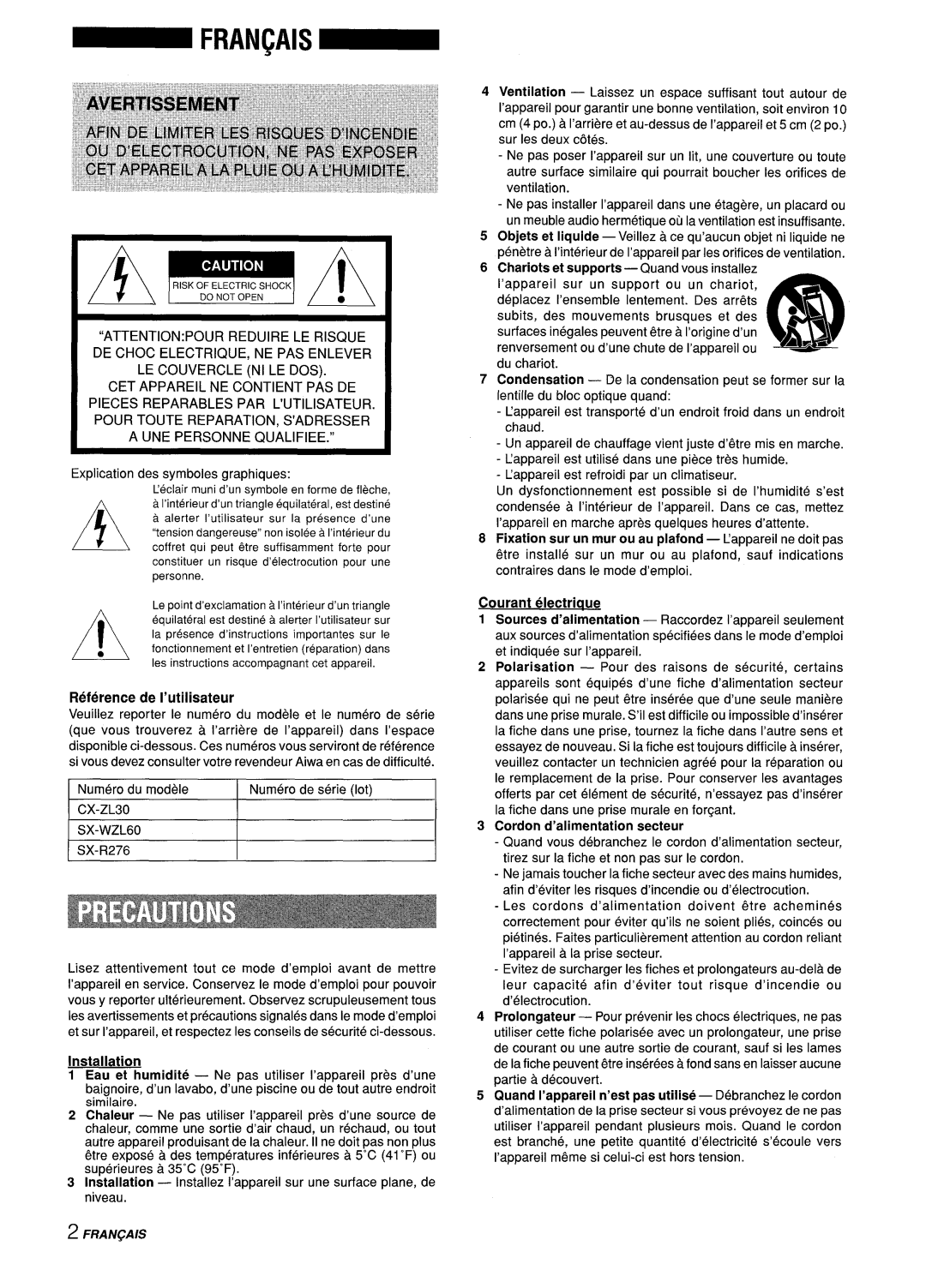 Sony Z-L30 manual Am!!wh, Referencede I’utilisateur 