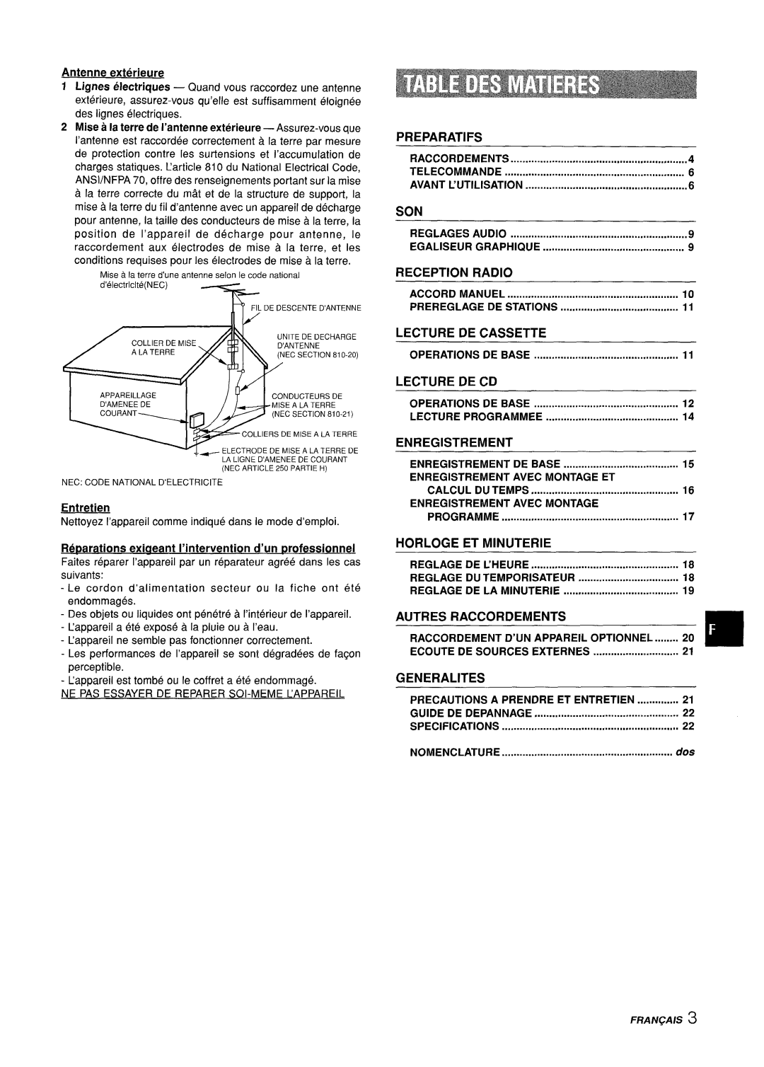 Sony Z-L30 Telecommande Avant L’UTILISATION, Reglages Audio Egaliseur Graphique, Accord Manuel Prereglage DE Stations 