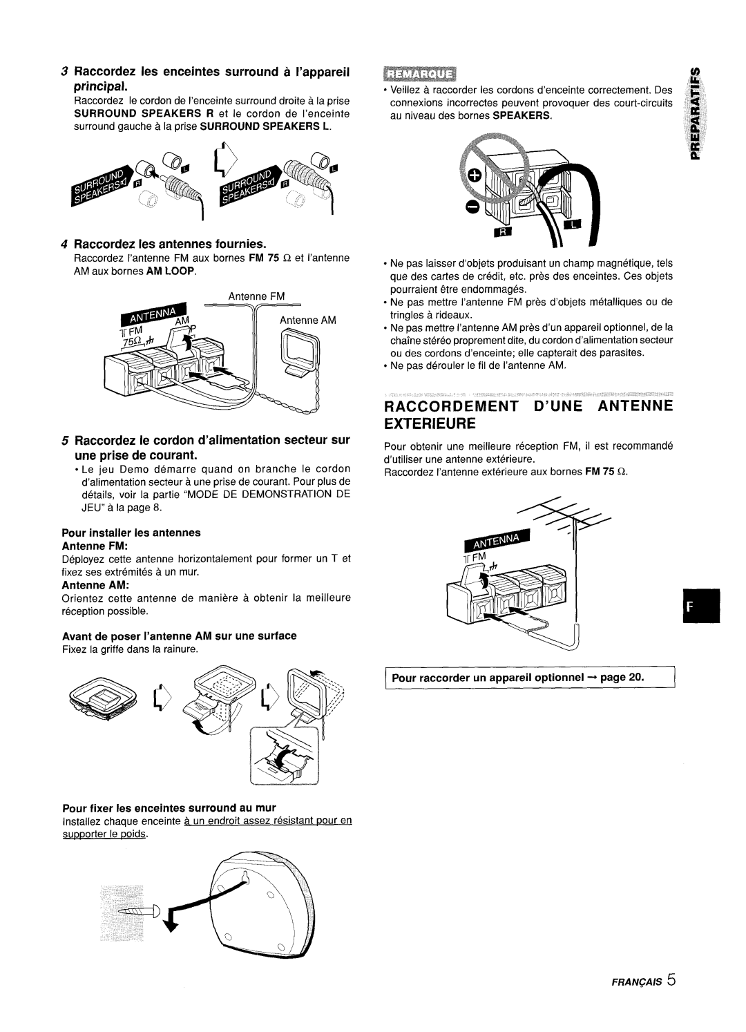 Sony Z-L30 manual Raccordement D’UNE Antenne Exterieure, Raccordez Ies enceintes surround a I’appareil principal 