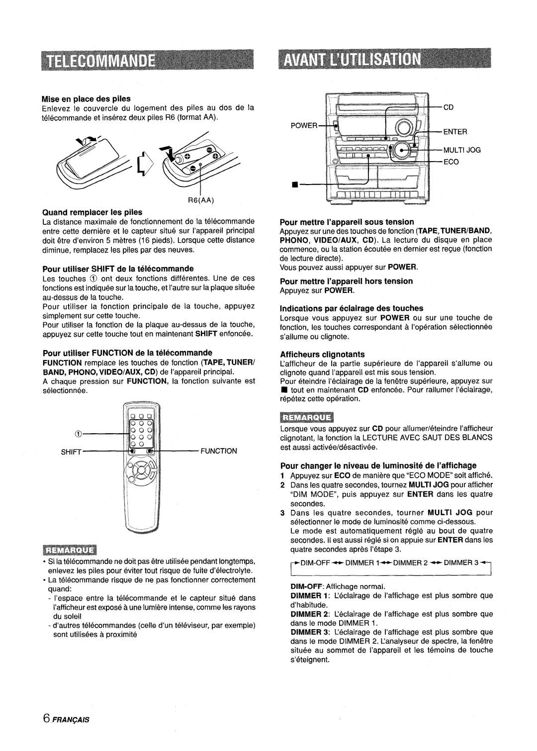 Sony Z-L30 manual Mise en place des piles, Quand remplacerIes piles, Pourutiliser FUNCTIONde la telecommande 