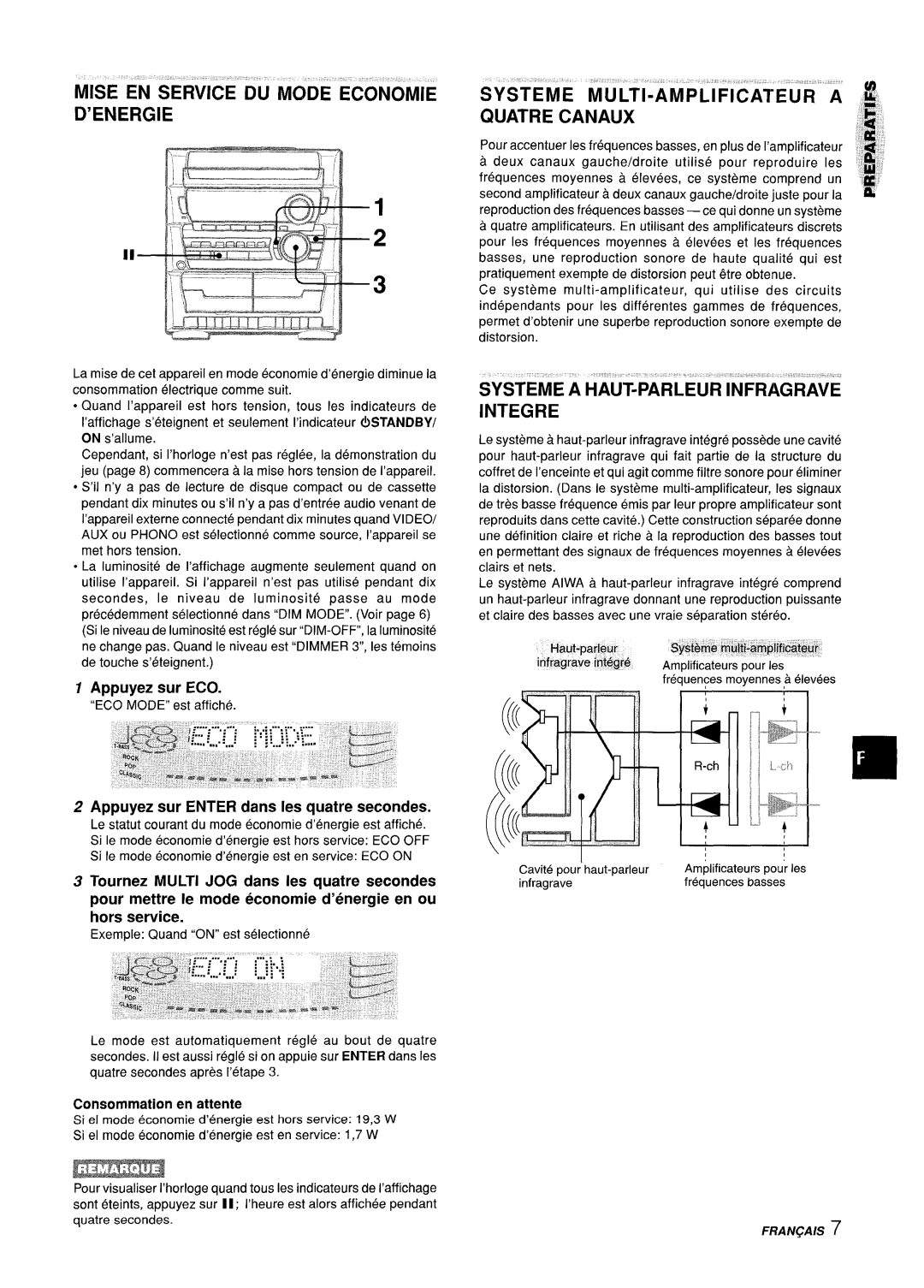 Sony Z-L30 manual Mise EN Service DU Mode Economie D’ENERGIE, Systeme MULTI-AMPLIFICATEUR a Quatre Canaux, Integre 