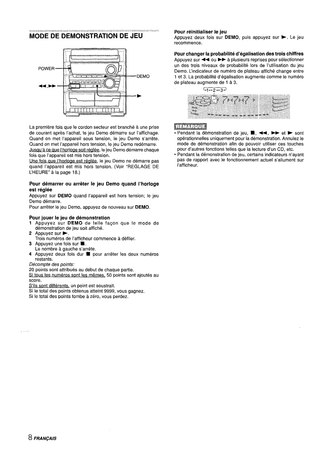 Sony Z-L30 manual Pourchangerla probabilityd’6galisationdestroischiffres, Pour jouer Ie jeu de demonstration 