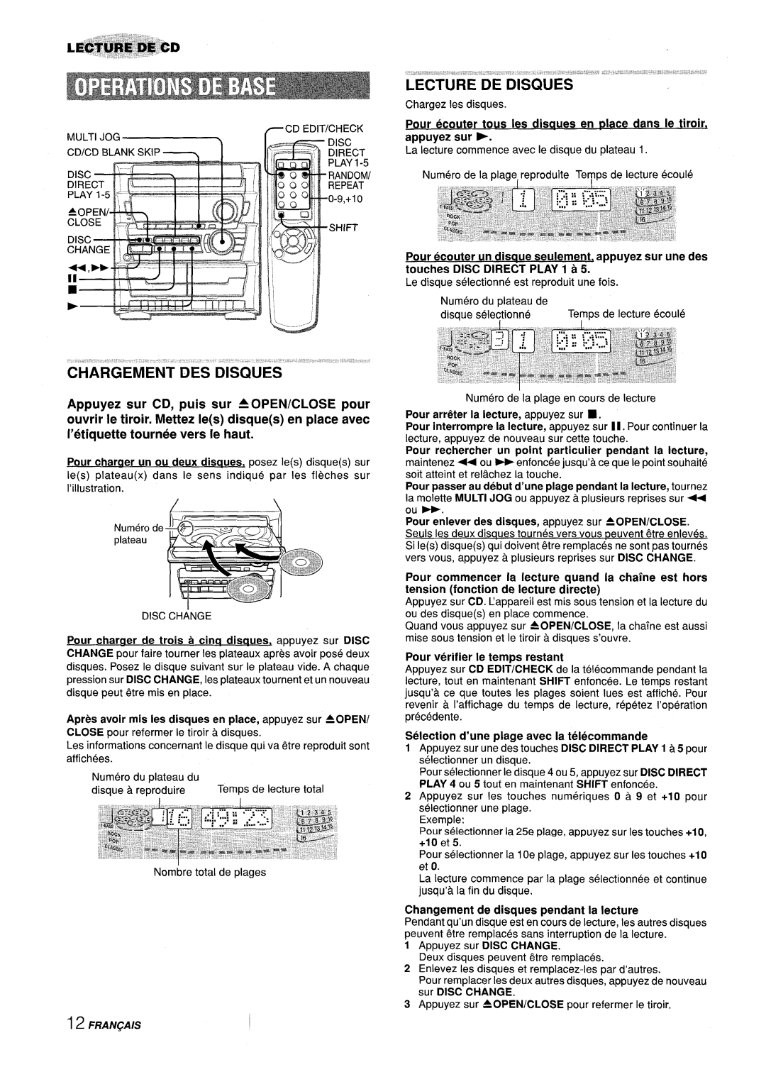 Sony Z-L30 manual Chargement DES Disques, Pour verifier Ie temps restant, @lection d’une daae avec la telecommande 