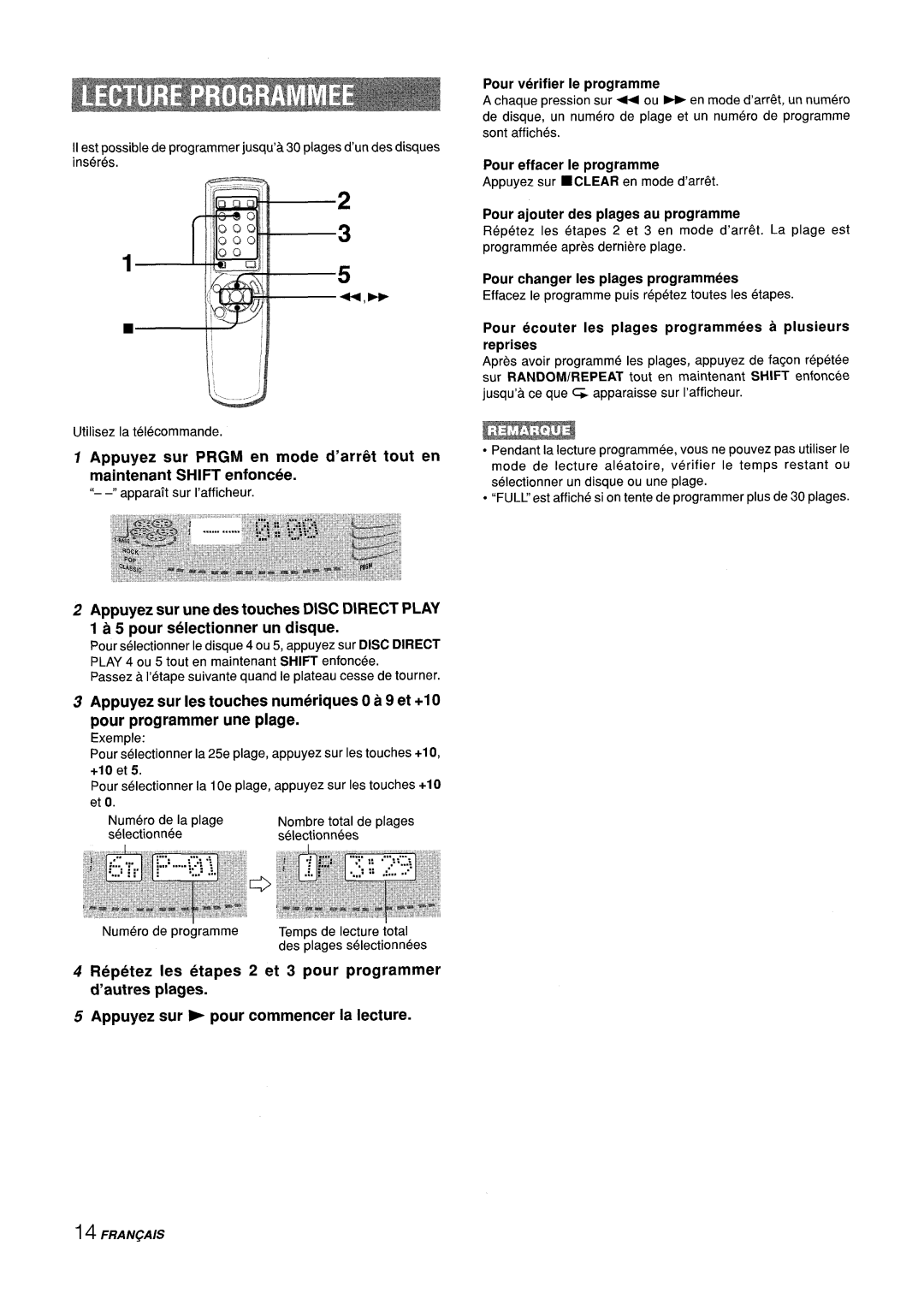 Sony Z-L30 manual Pour verifier Ie programme, Pour effacer Ie programme, Pour changer Ies plages programmers 