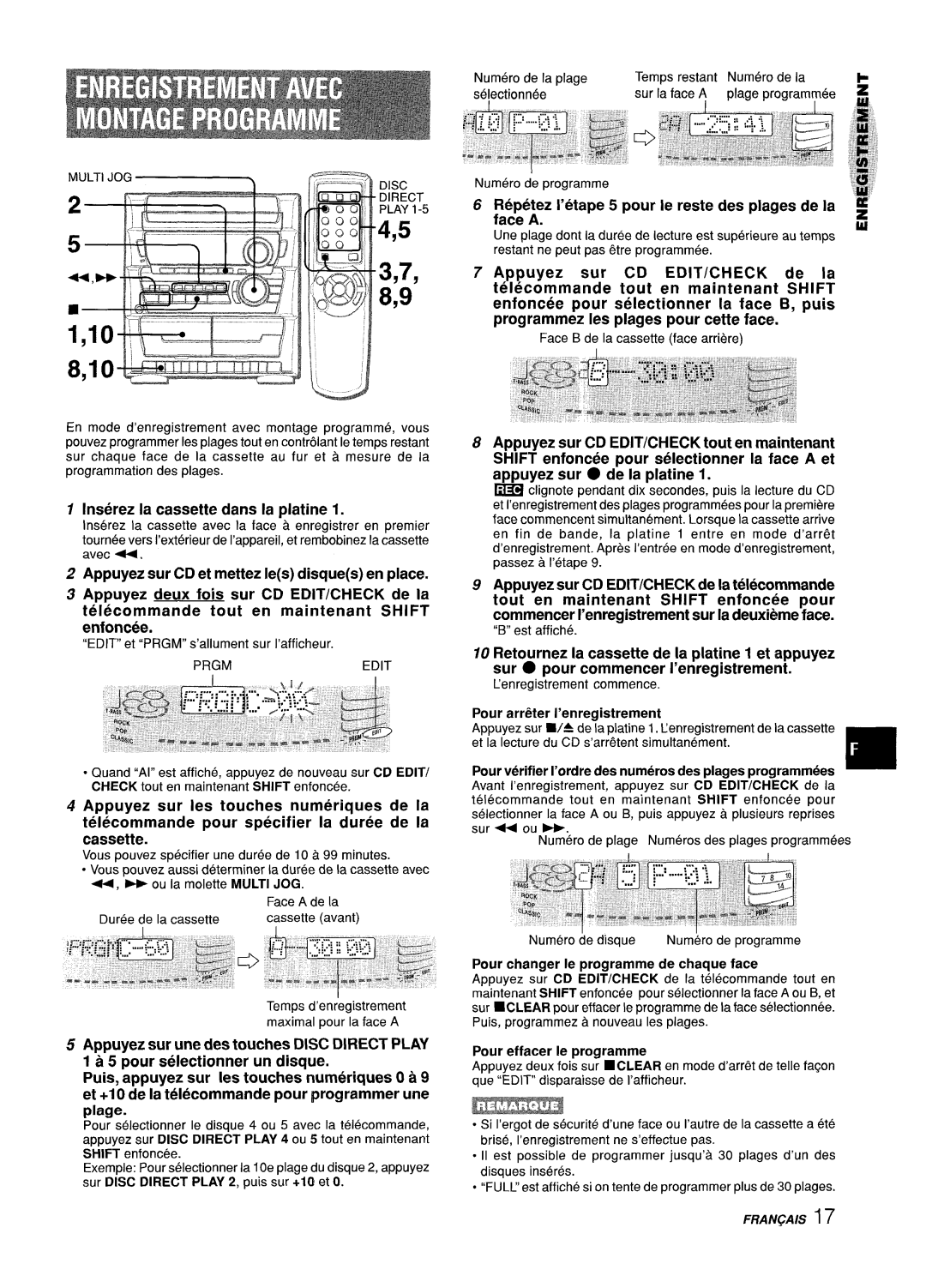 Sony Z-L30 manual Inserez la cassette clans la platine, Repetez I’etape 5 pour Ie reste des plages de la face a 