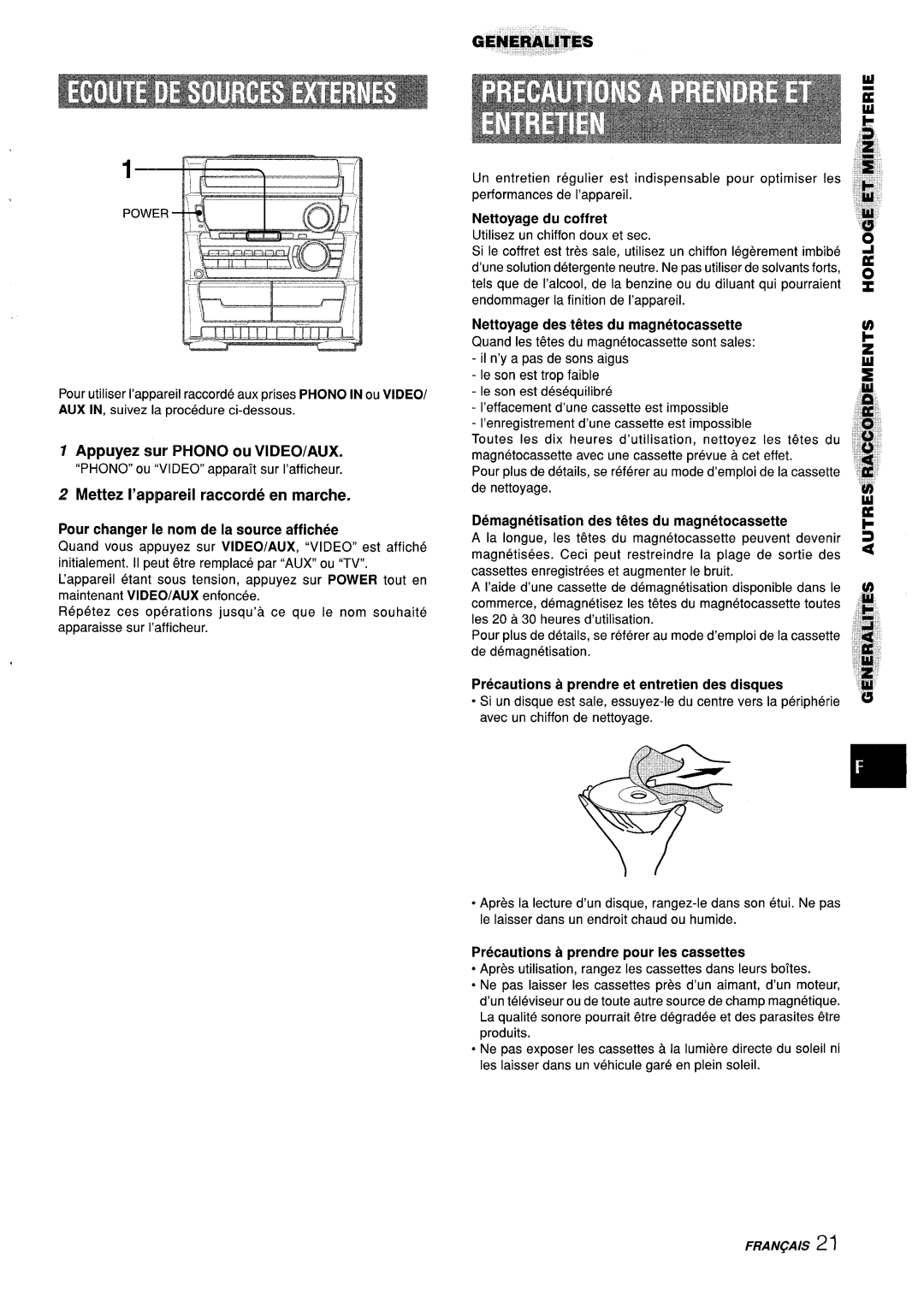 Sony Z-L30 manual Appuyez wr Phono ou VIDEO/AUX 