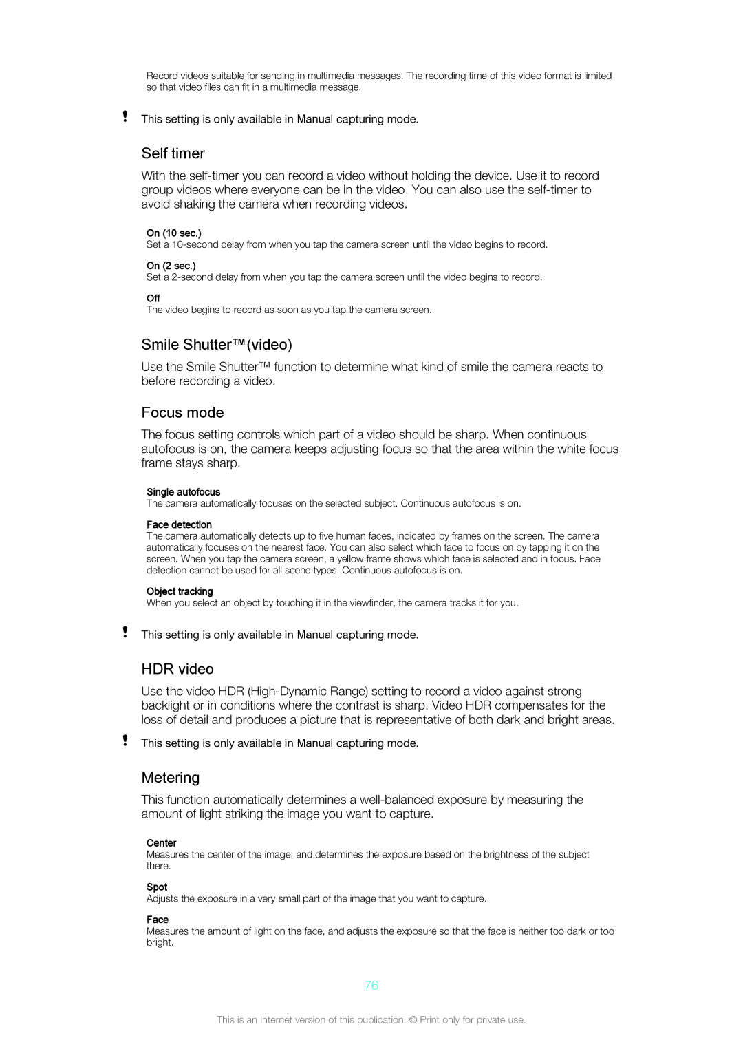 Sony Z3v manual Smile Shuttervideo, HDR video 