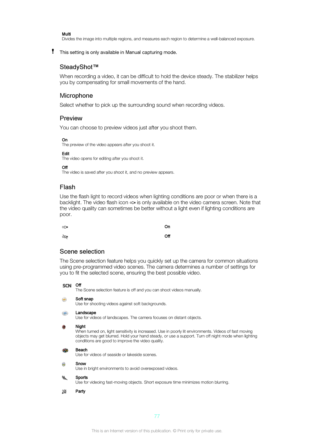 Sony Z3v manual SteadyShot, Microphone 