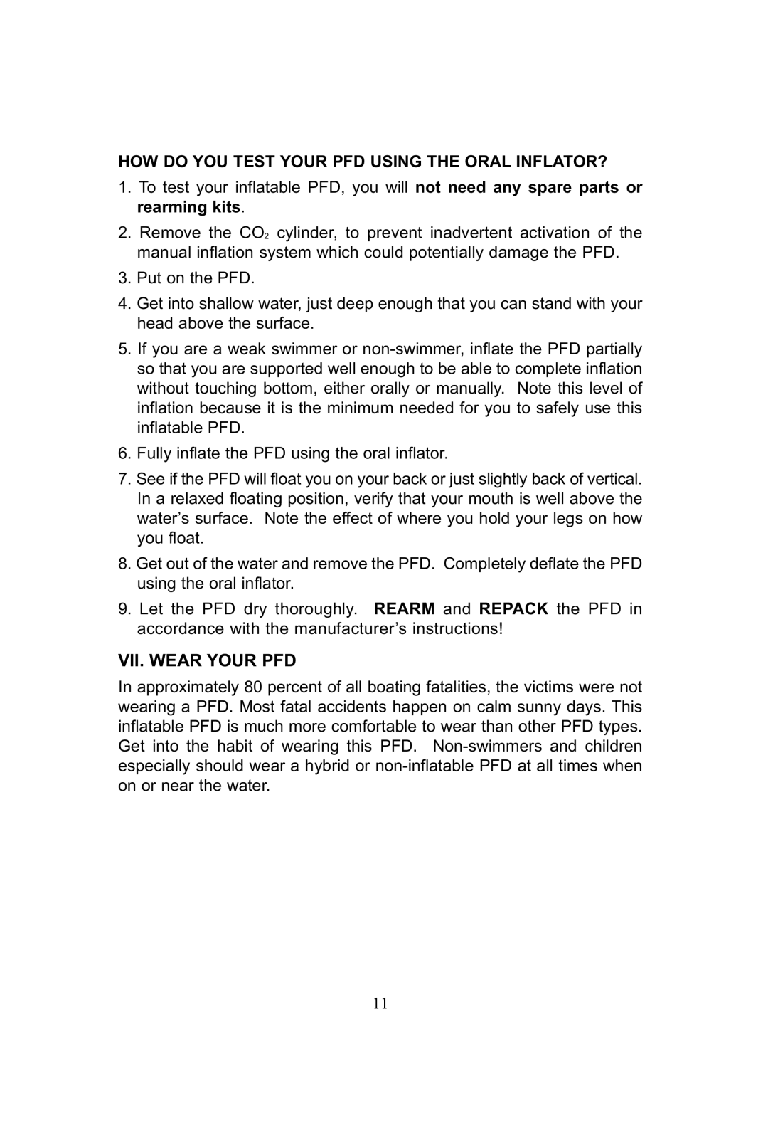 SOSpenders 33MSPT manual VII. Wear Your PFD, HOW do YOU Test Your PFD Using the Oral INFLATOR? 