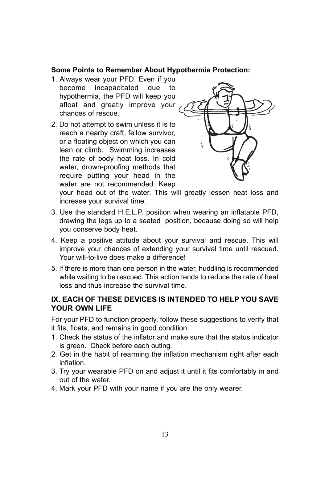 SOSpenders 33MSPT manual Some Points to Remember About Hypothermia Protection 