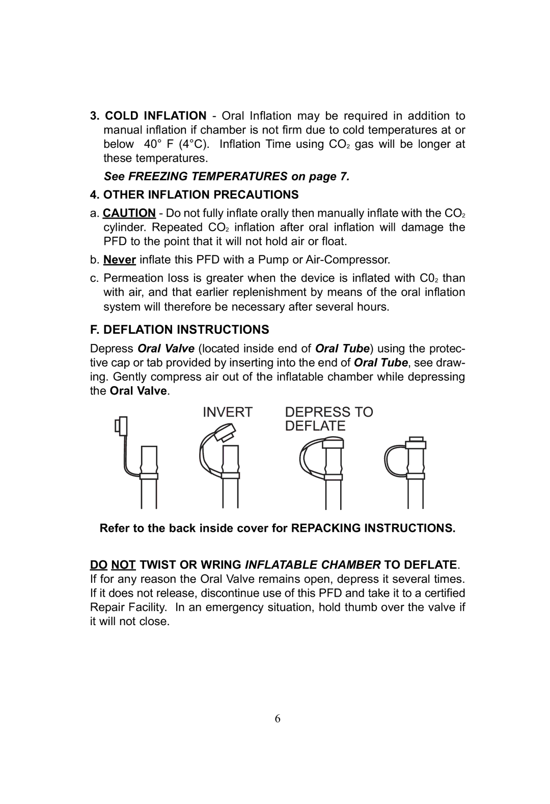 SOSpenders 33MSPT manual Deflation Instructions, Other Inflation Precautions 