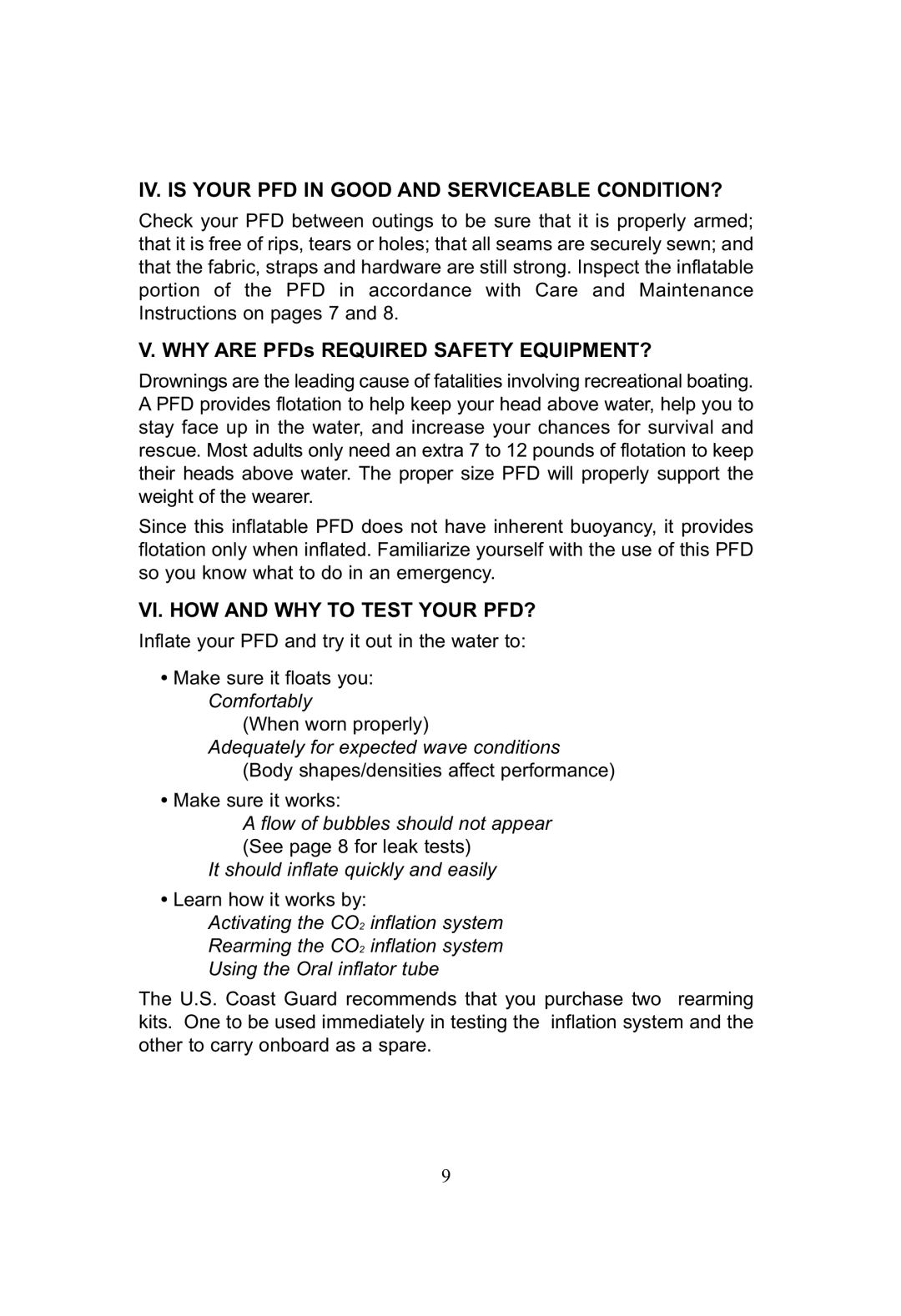 SOSpenders 33MSPT manual IV. is Your PFD in Good and Serviceable CONDITION?, VI. HOW and WHY to Test Your PFD? 