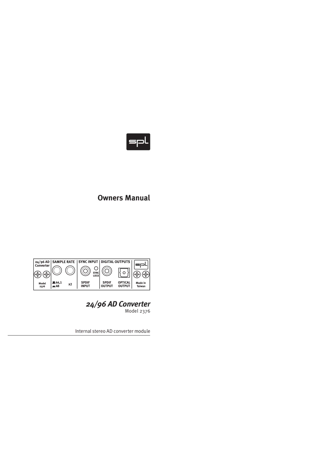 Sound Performance Lab 2376 owner manual 24/96 AD Converter 