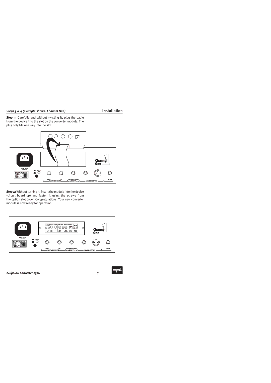 Sound Performance Lab 2376 owner manual Steps 3 & 4 example shown Channel One 