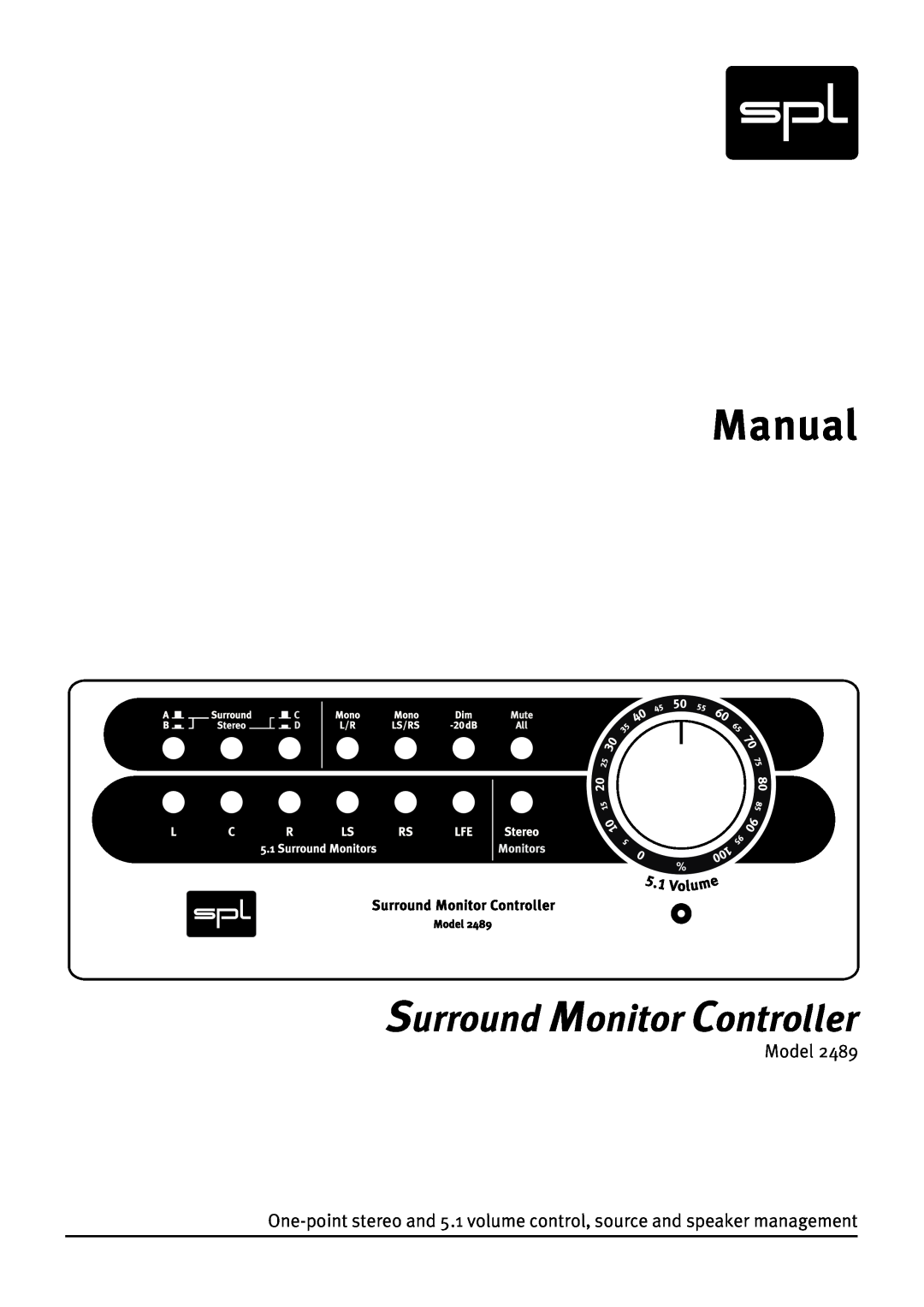 Sound Performance Lab 2489 manual Manual, Surround Monitor Controller, Model 