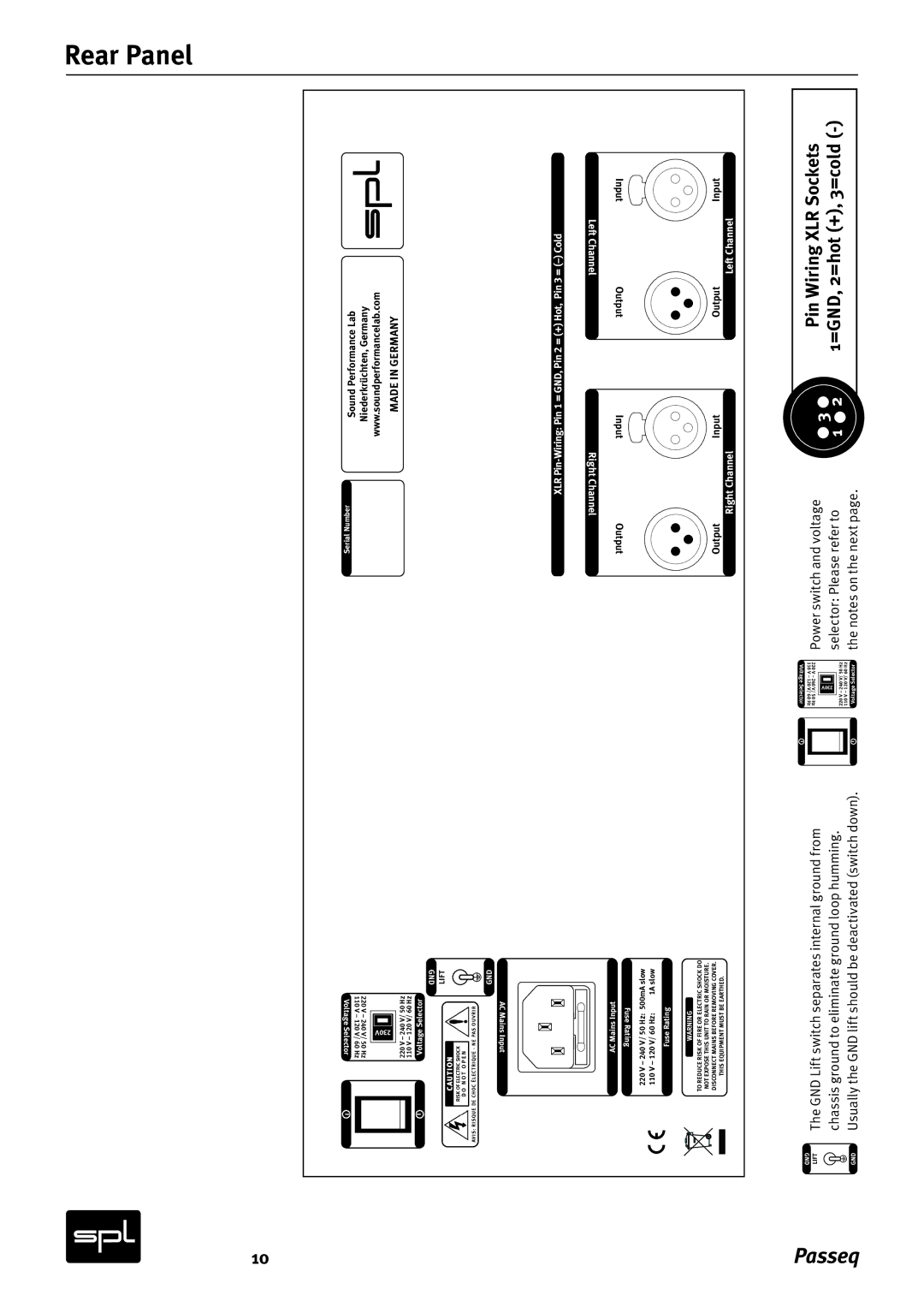 Sound Performance Lab 2595 manual Rear Panel, Power switch and voltage, Ipu/% Dpme  , Selector Please refer to 