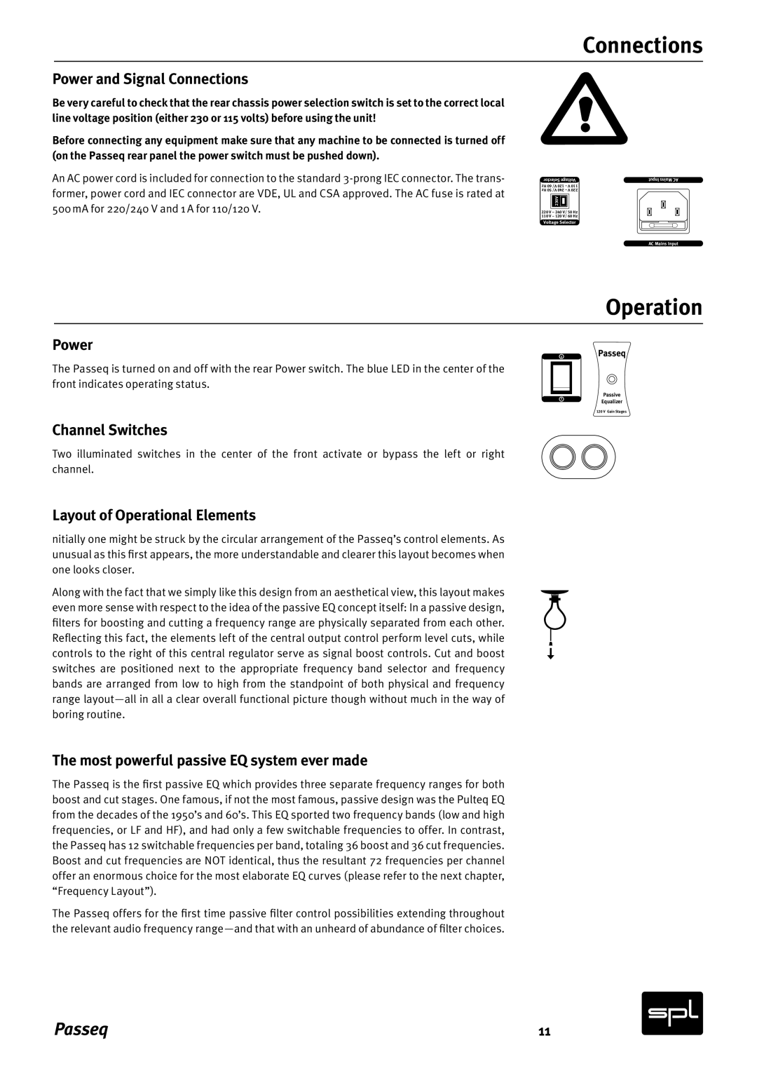 Sound Performance Lab 2595 manual Connections, Operation 