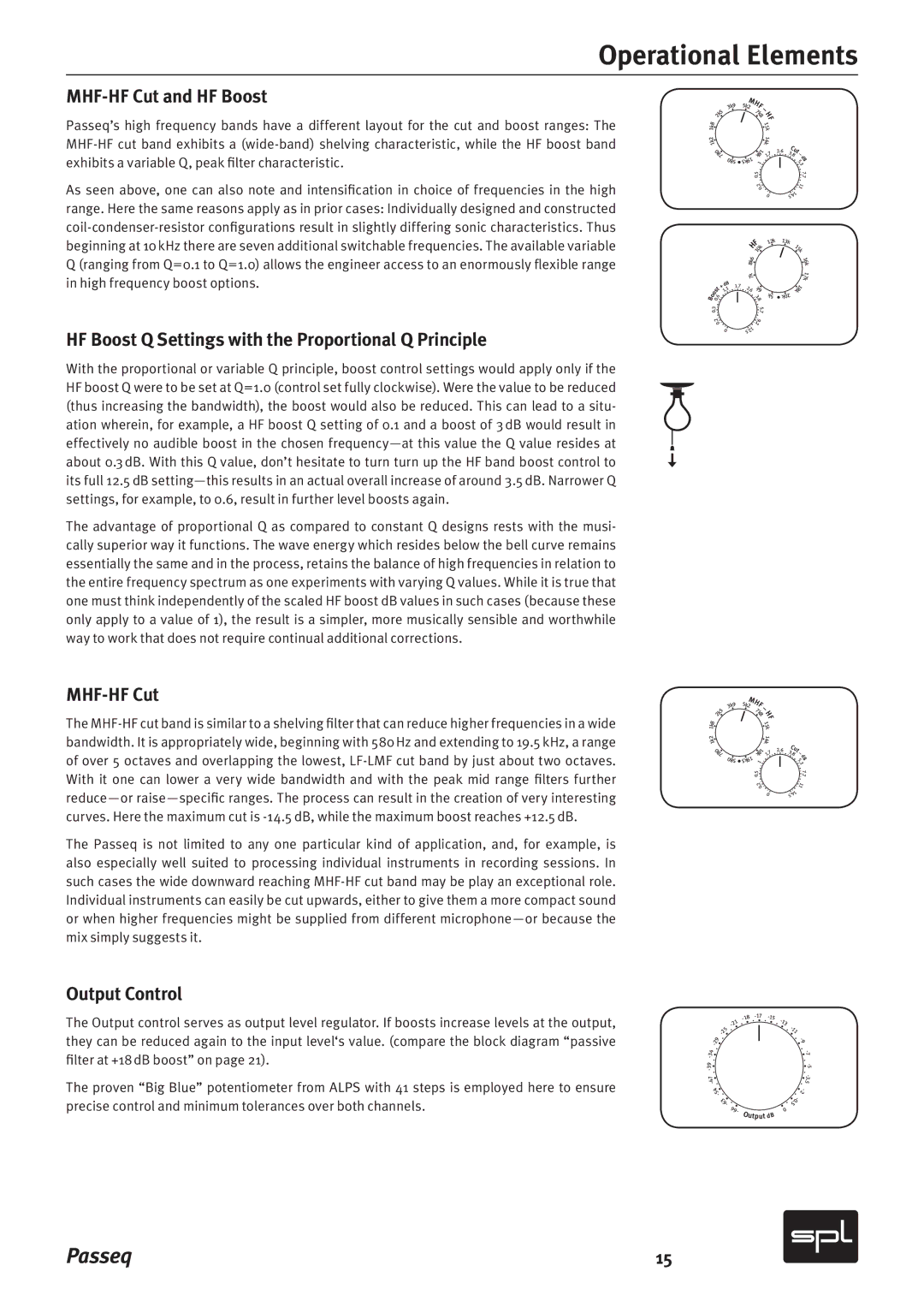 Sound Performance Lab 2595 MHF-HF Cut and HF Boost, HF Boost Q Settings with the Proportional Q Principle, Output Control 